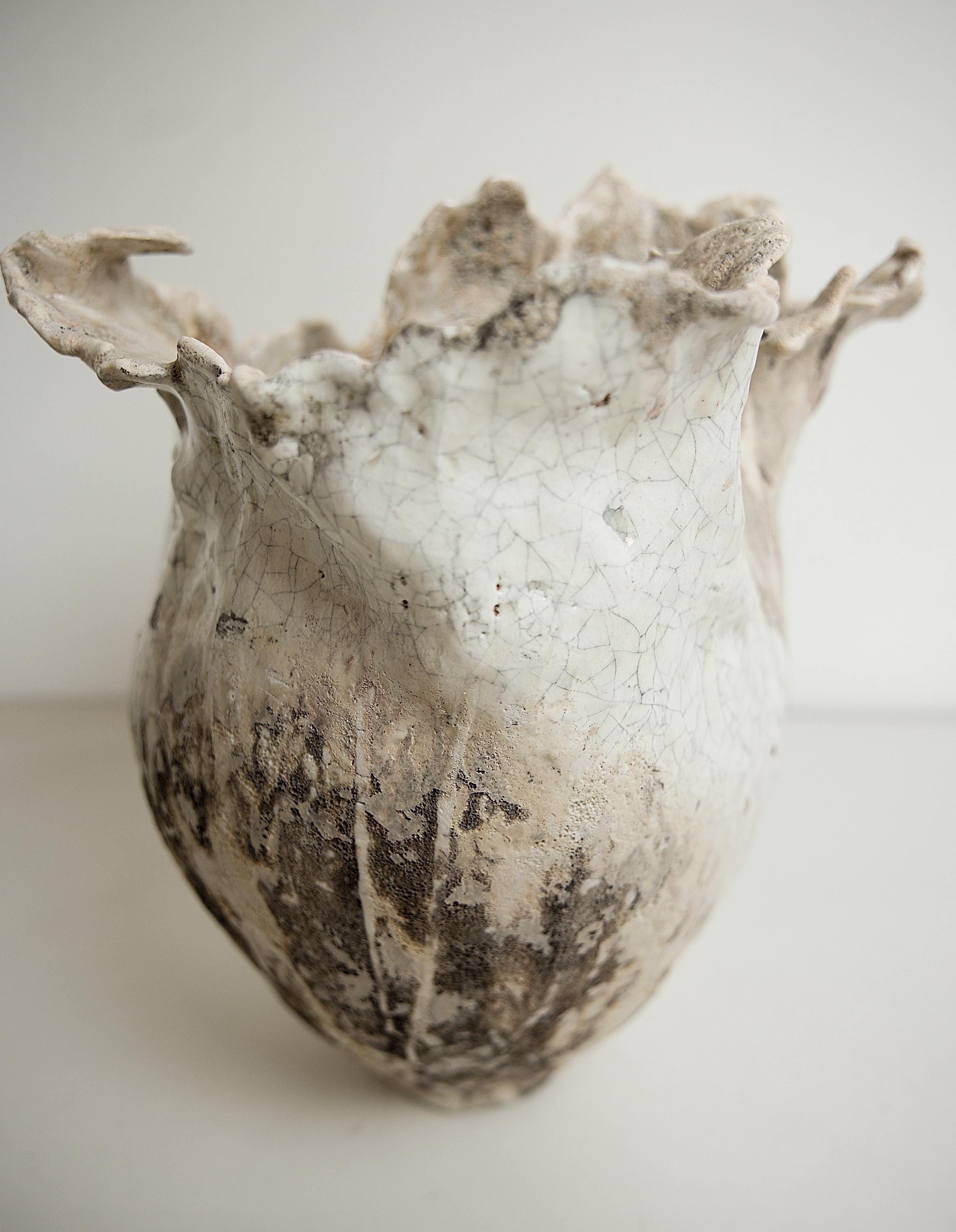 Contemporary Drift  Crackle with Lava  sculpture Open Vase