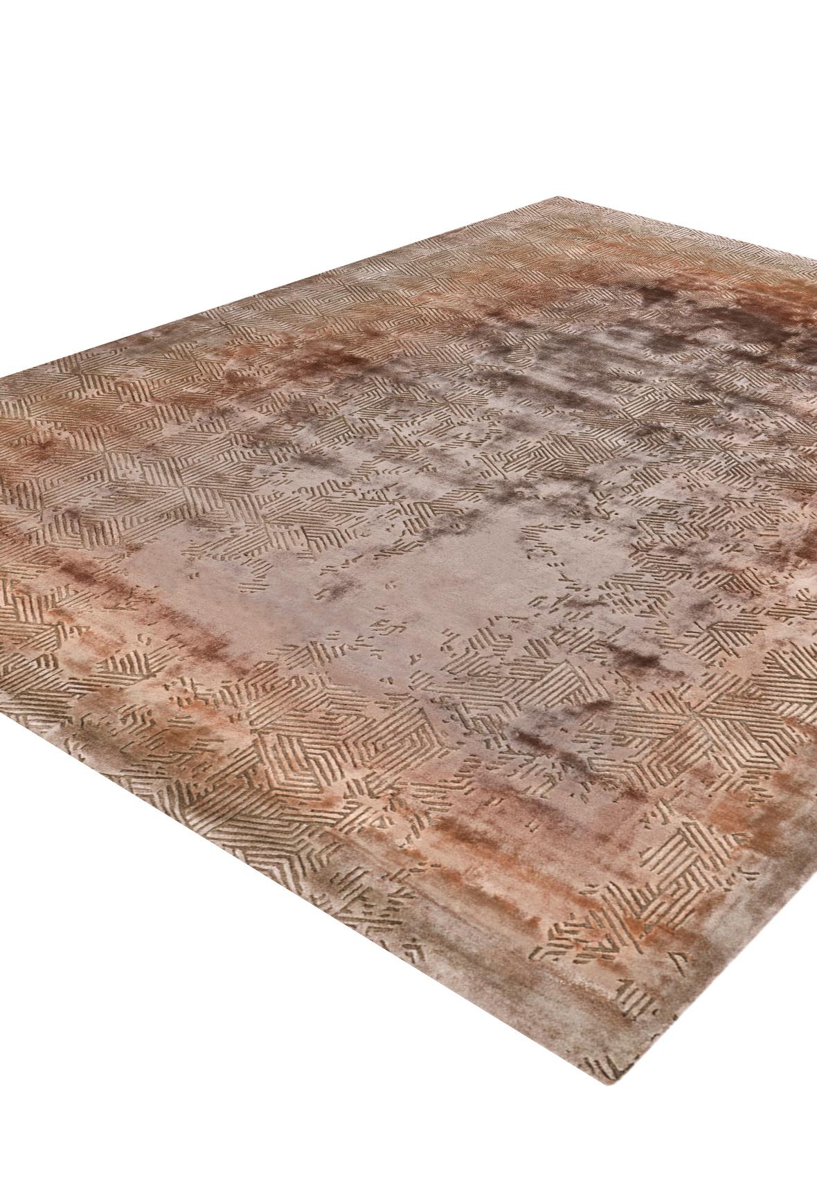 Hand-Knotted Drift Hand Knotted Modern Silk Rug in Old Rose and Steel Colours by Hands For Sale