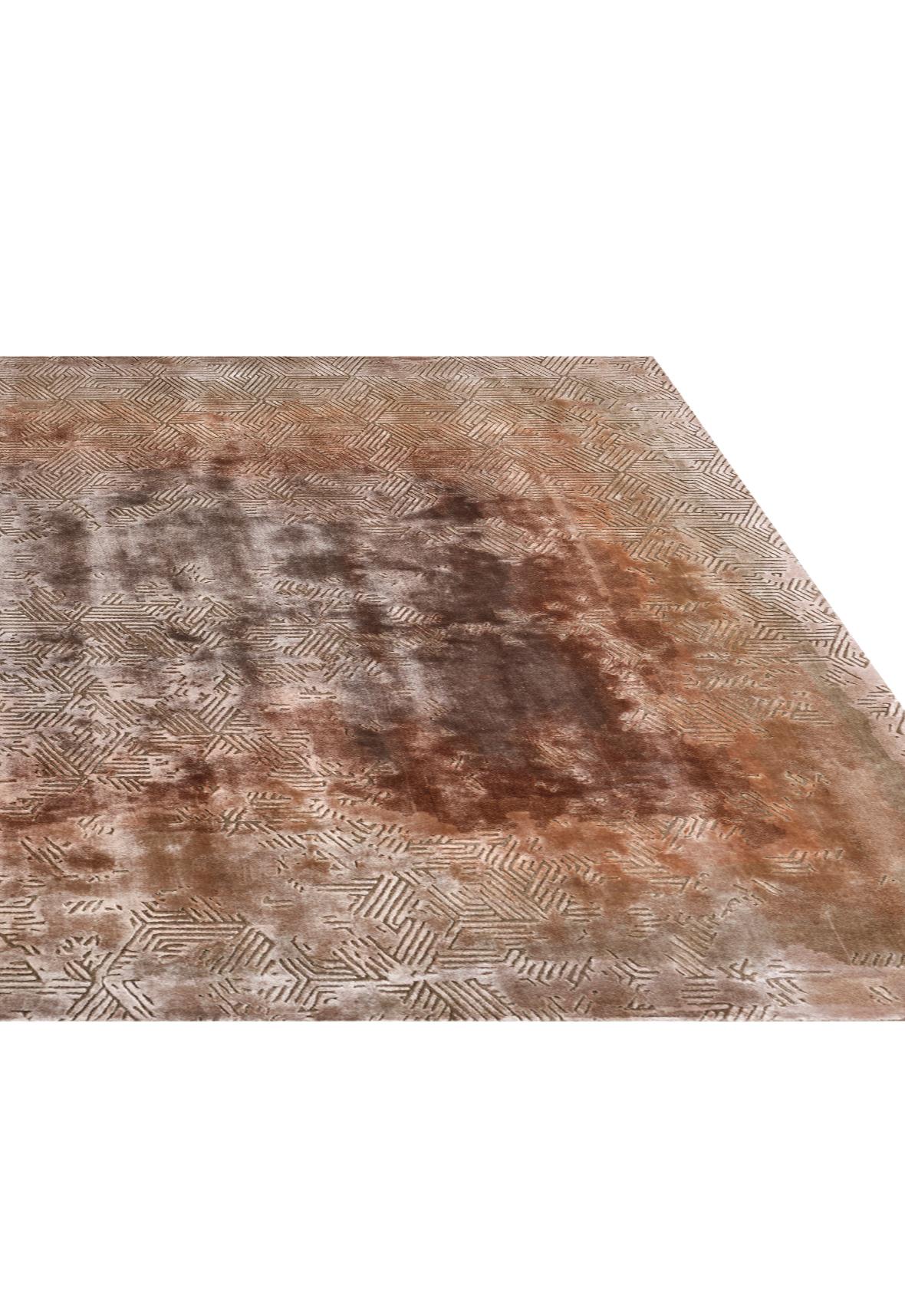 Drift Hand Knotted Modern Silk Rug in Old Rose and Steel Colours by Hands In New Condition For Sale In New Delhi, IN