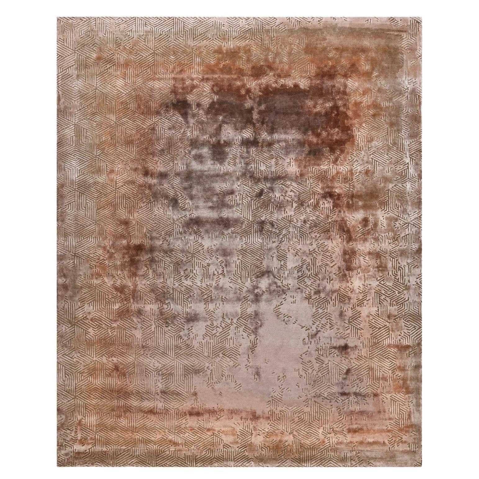 Drift Hand Knotted Modern Silk Rug in Old Rose and Steel Colours by Hands For Sale