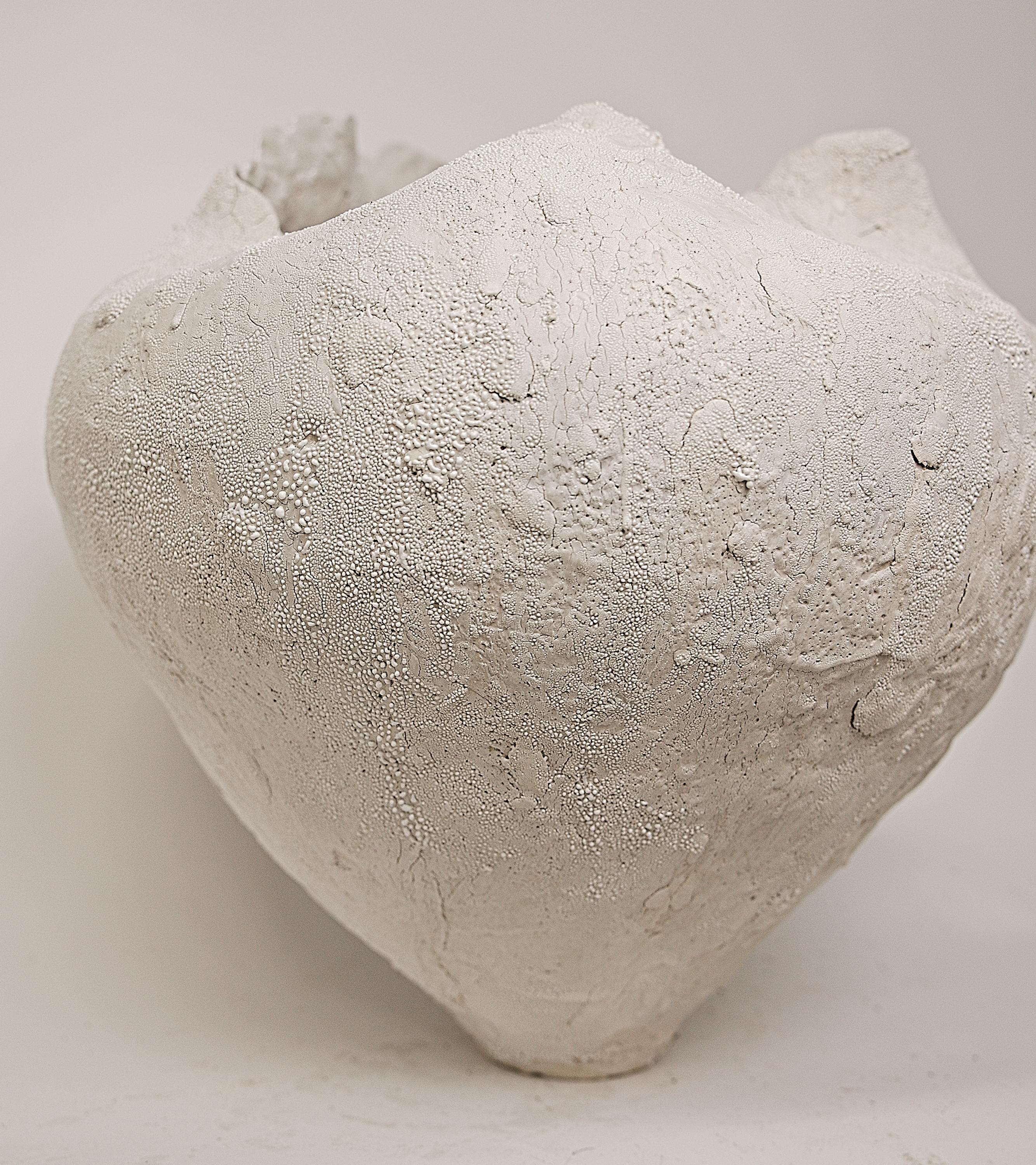 un mélange de tradition et de modernité organique
Le grand récipient est une véritable pièce maîtresse de la déclaration, unique en son genre. 
 vase unique façonné à la main avec des bords sculptés 
 
 plein de niveaux de textures blanc et crème 
