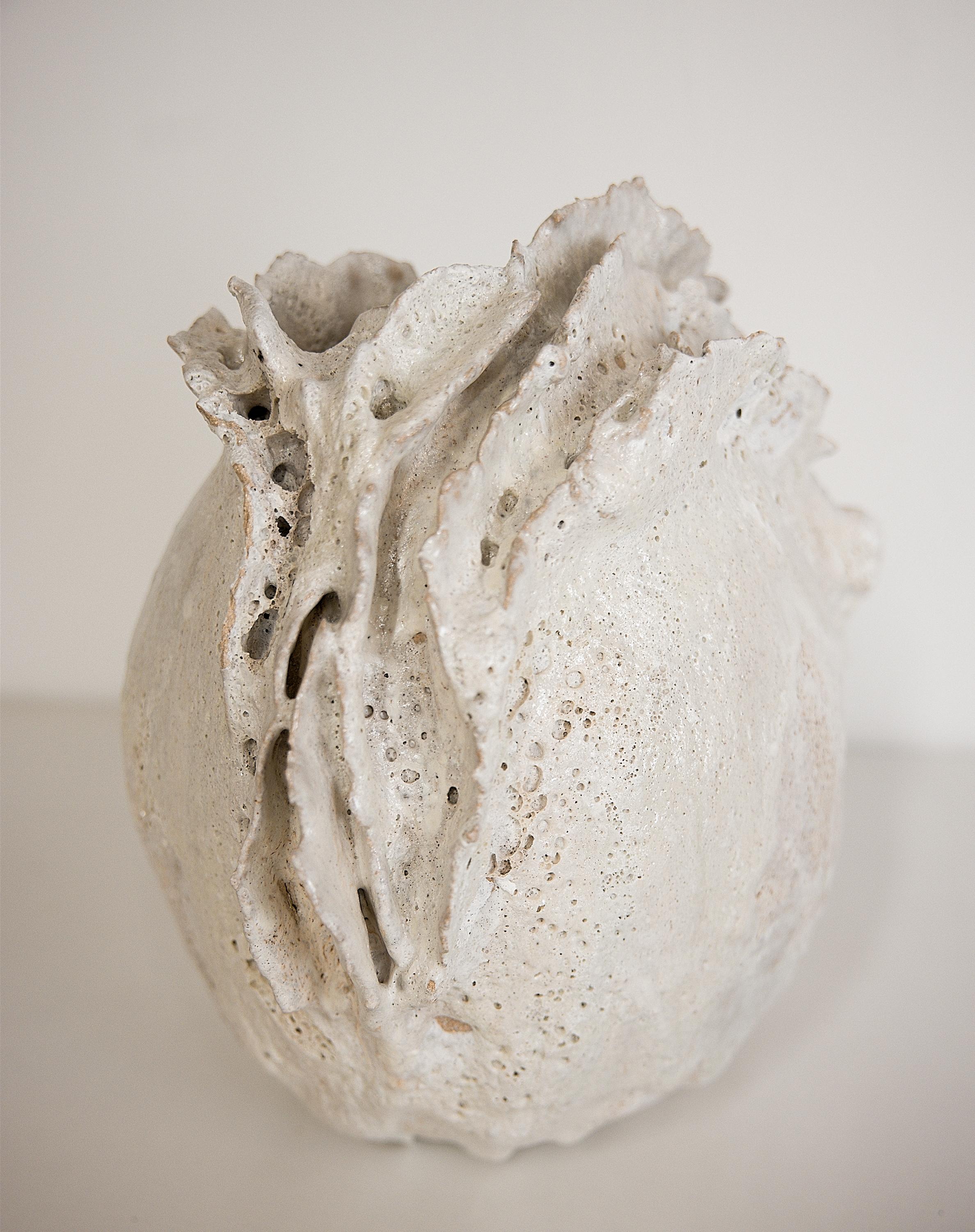 Stoneware Drift  White sculpture Moon Vase Handmade