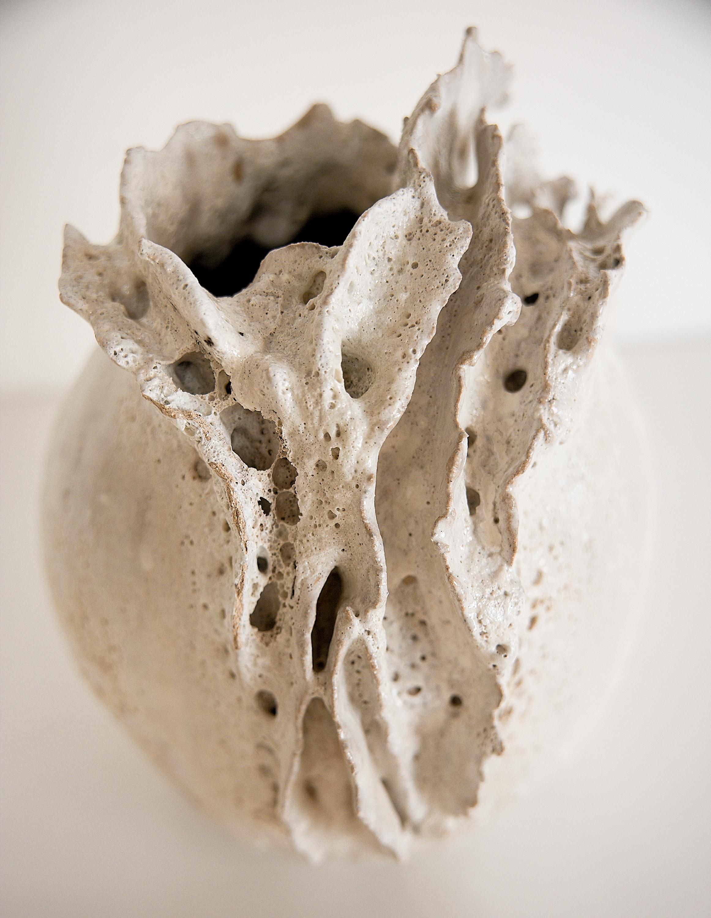 Drift  White sculpture Moon Vase Handmade 1