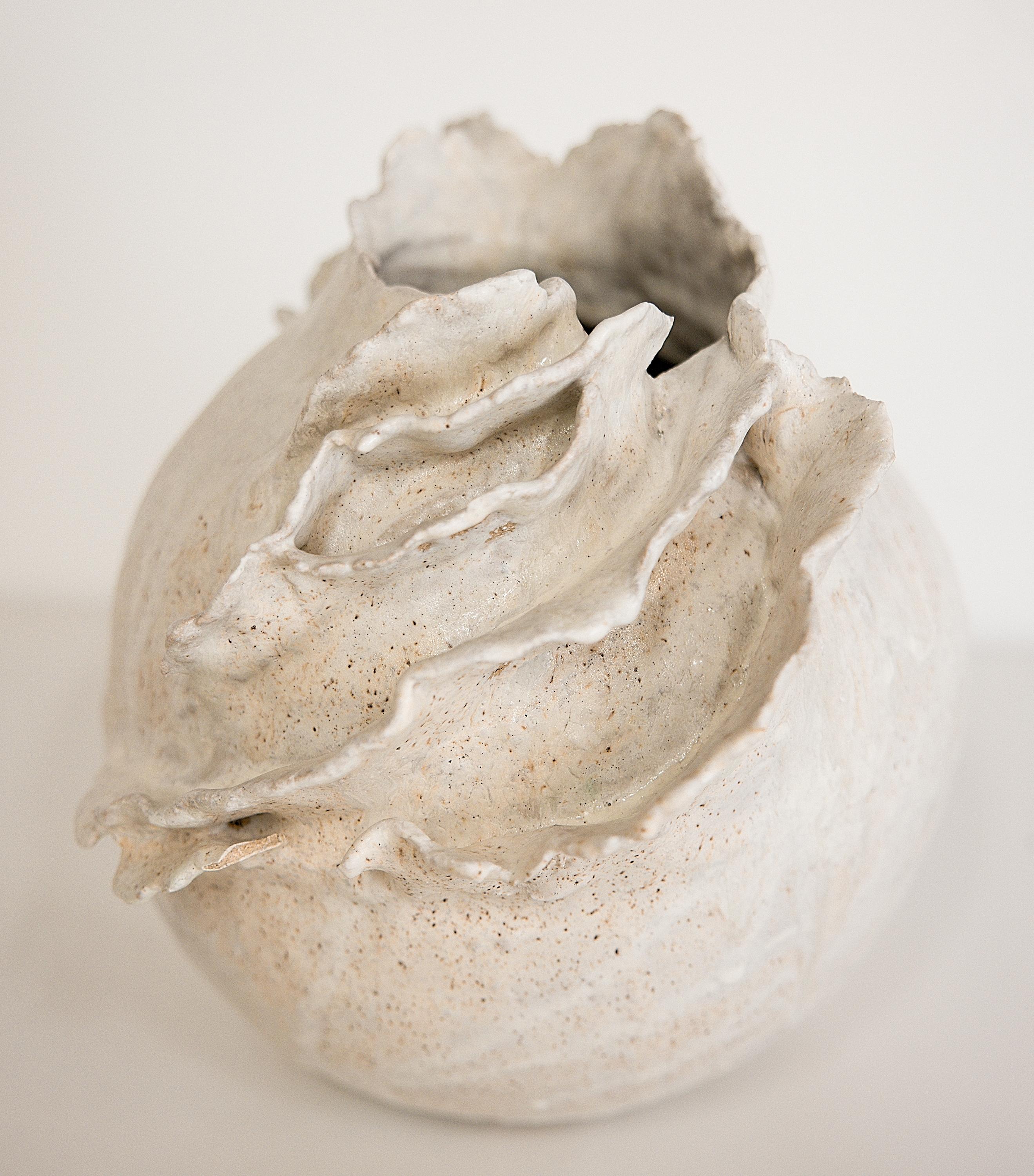 Organic Modern Drift  White sculpture Moon Vase Handmade II For Sale