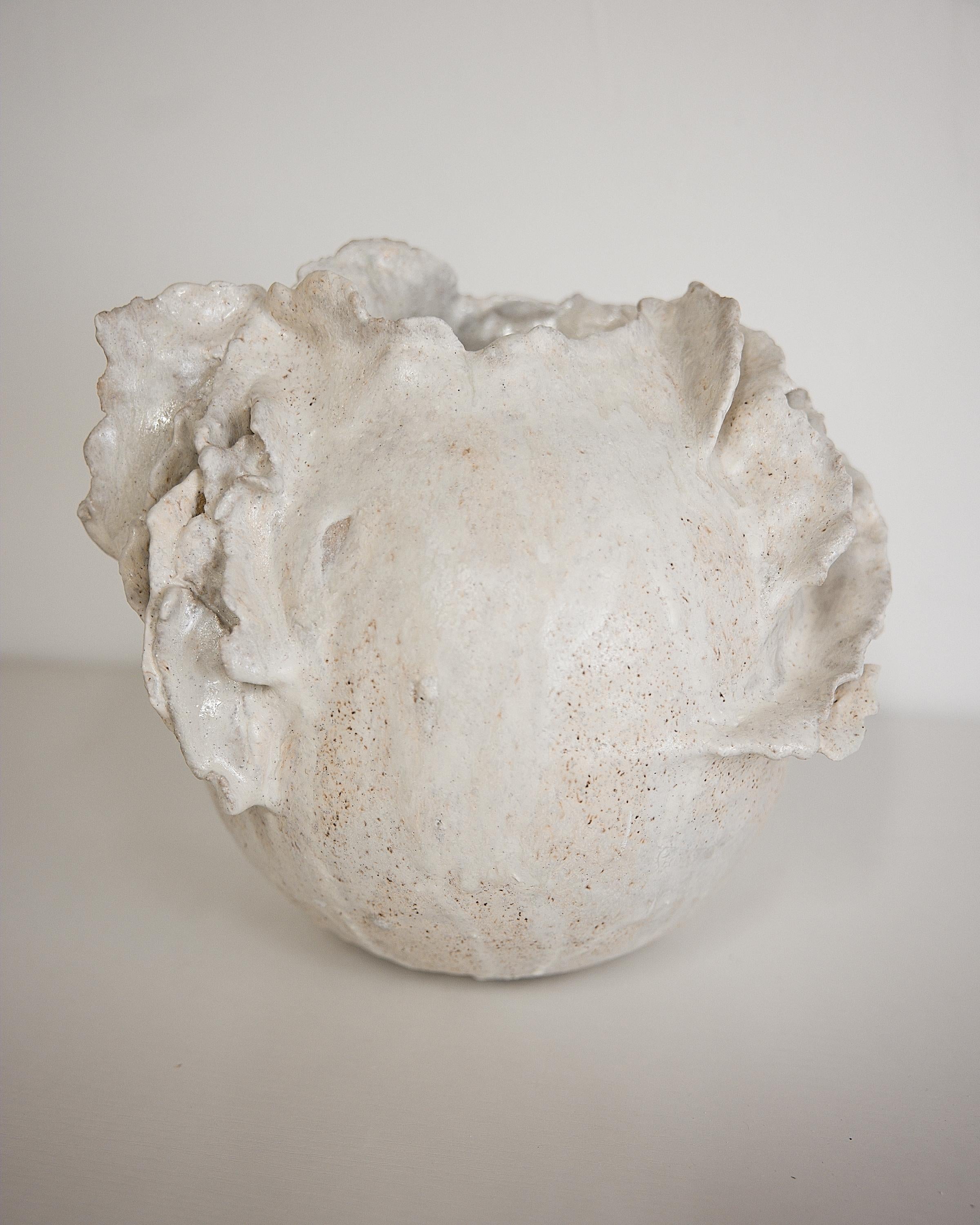 American Drift  White sculpture Moon Vase Handmade II For Sale