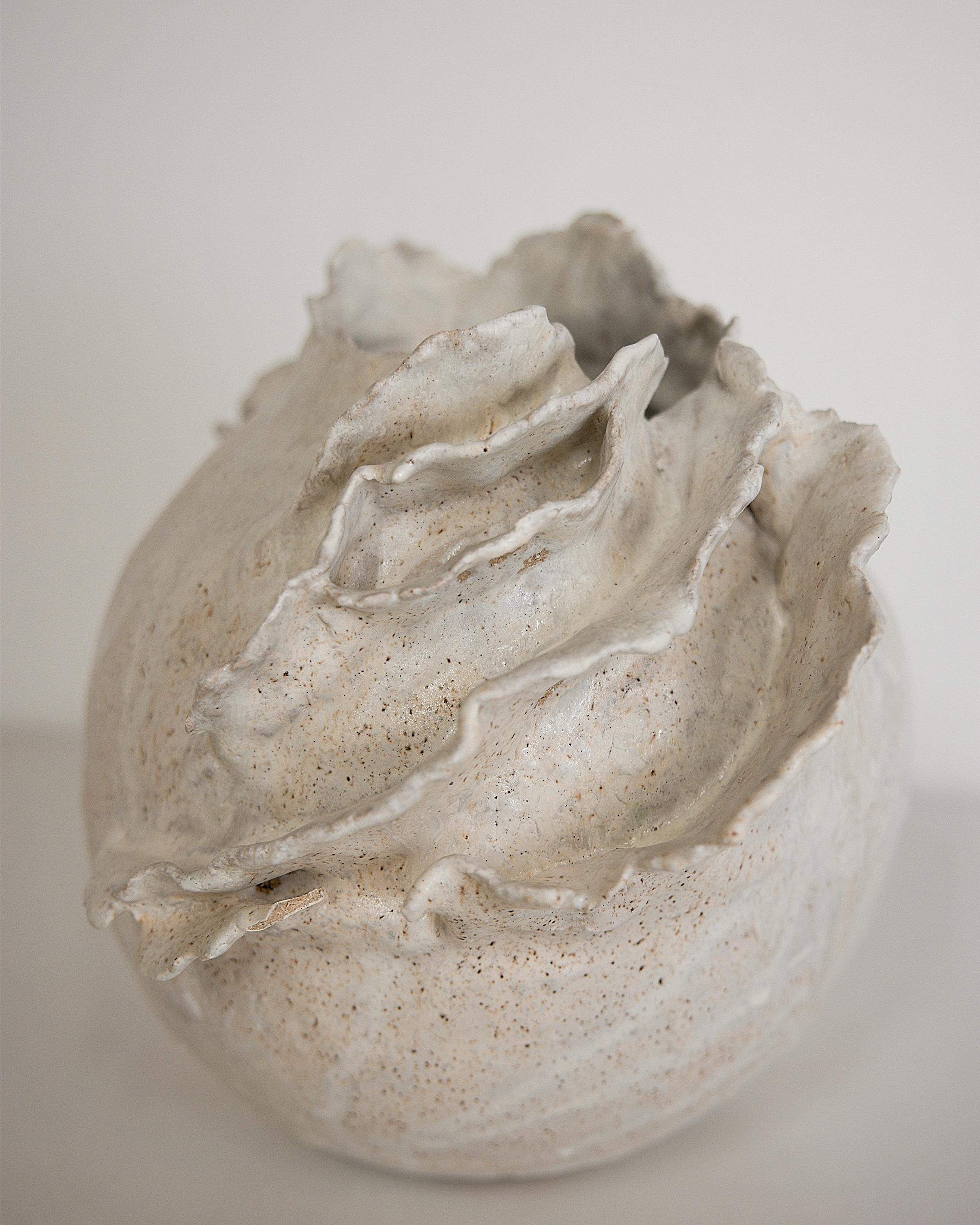 Stoneware Drift  White sculpture Moon Vase Handmade II For Sale