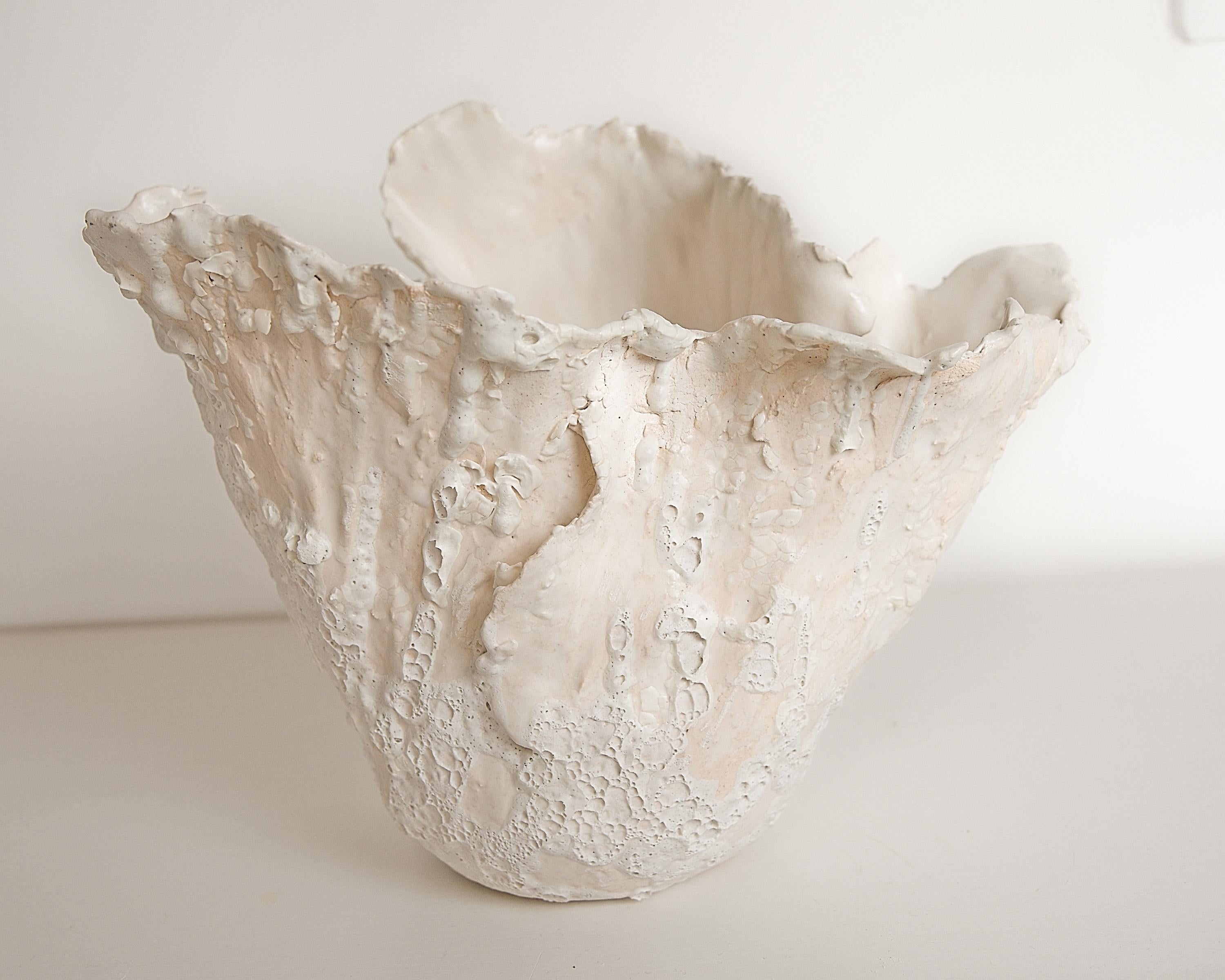 Organic Modern Drift  White sculpture Open Tall Vase Handmade