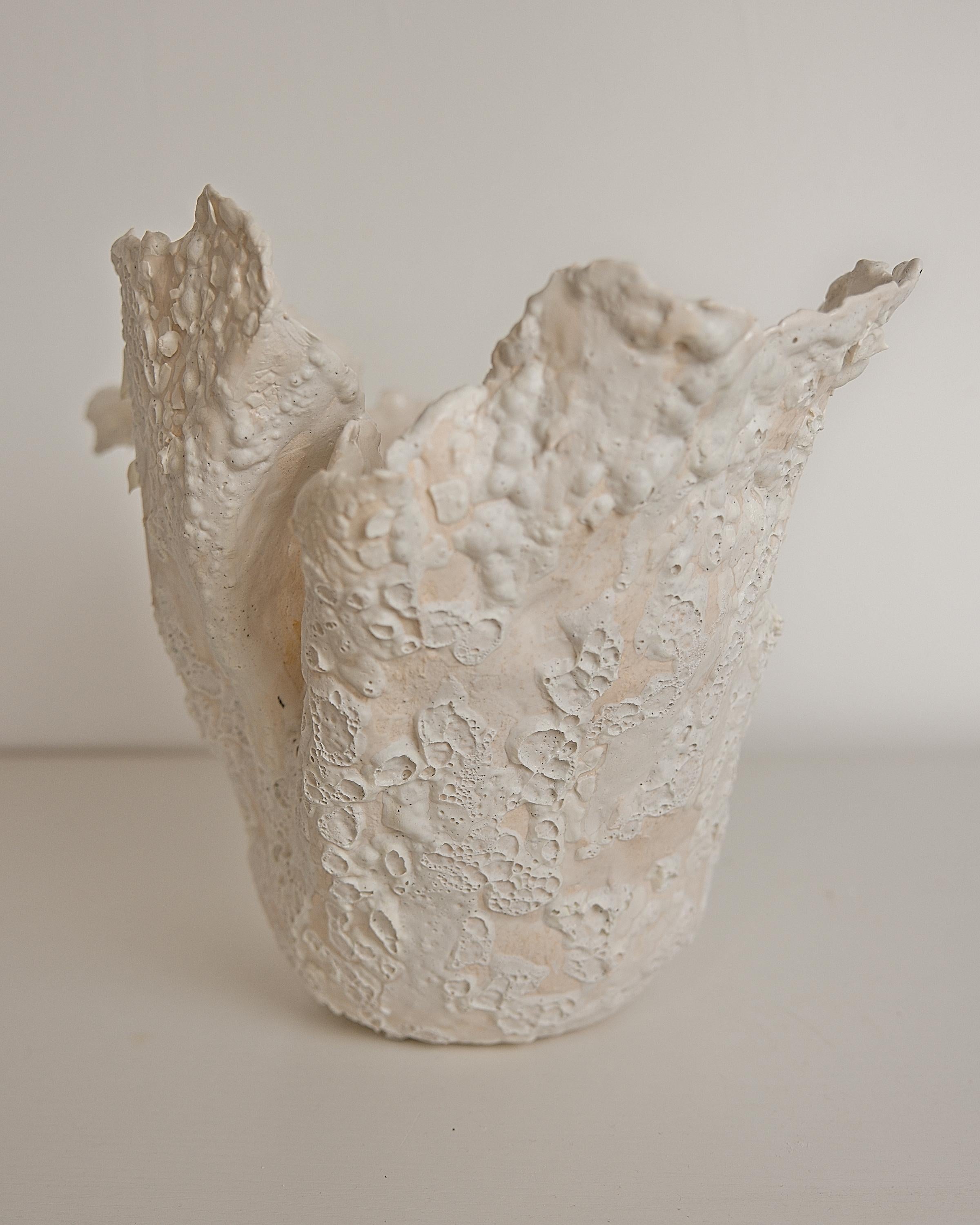 Contemporary Drift  White sculpture Open Tall Vase Handmade