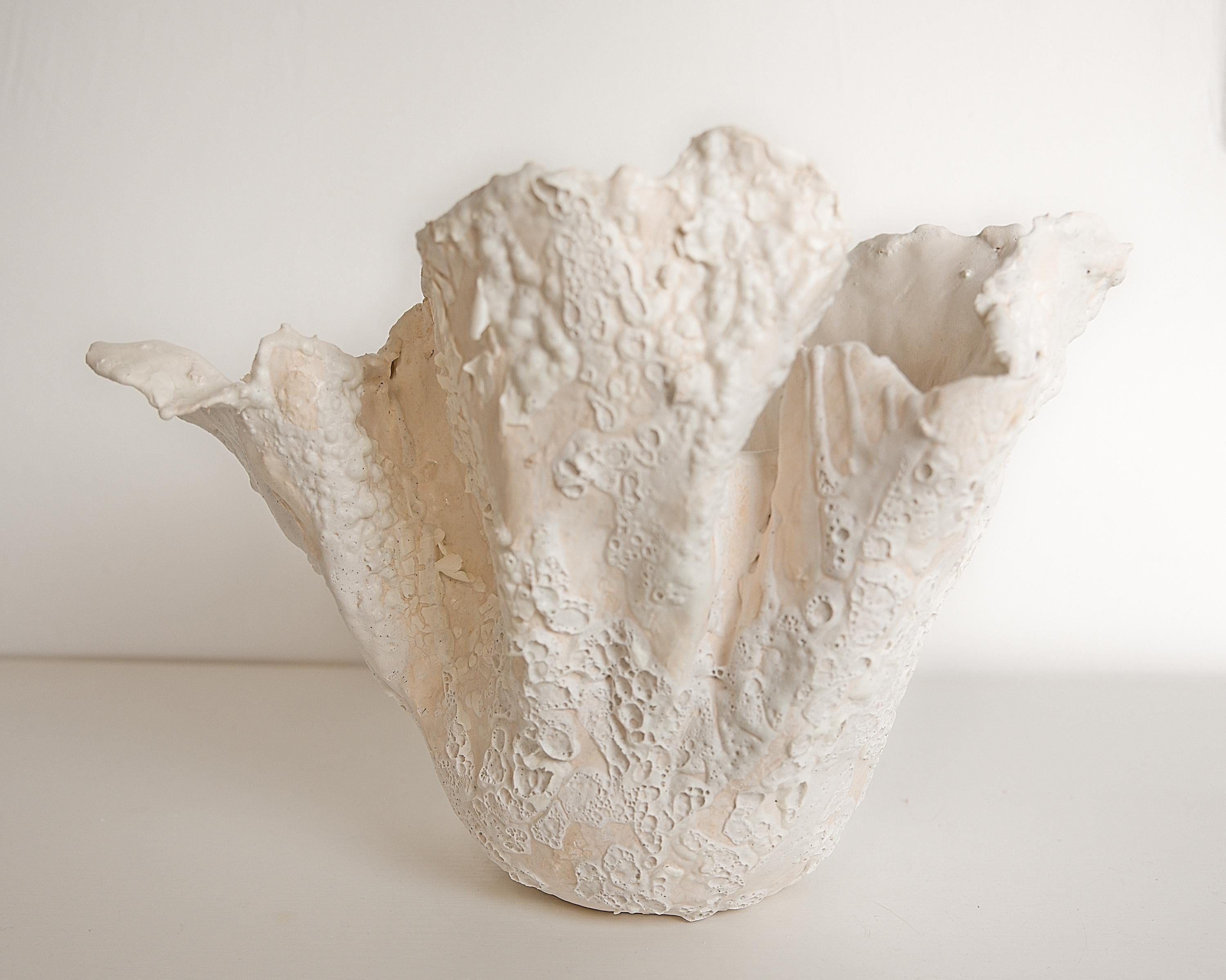Stoneware Drift  White sculpture Open Tall Vase Handmade