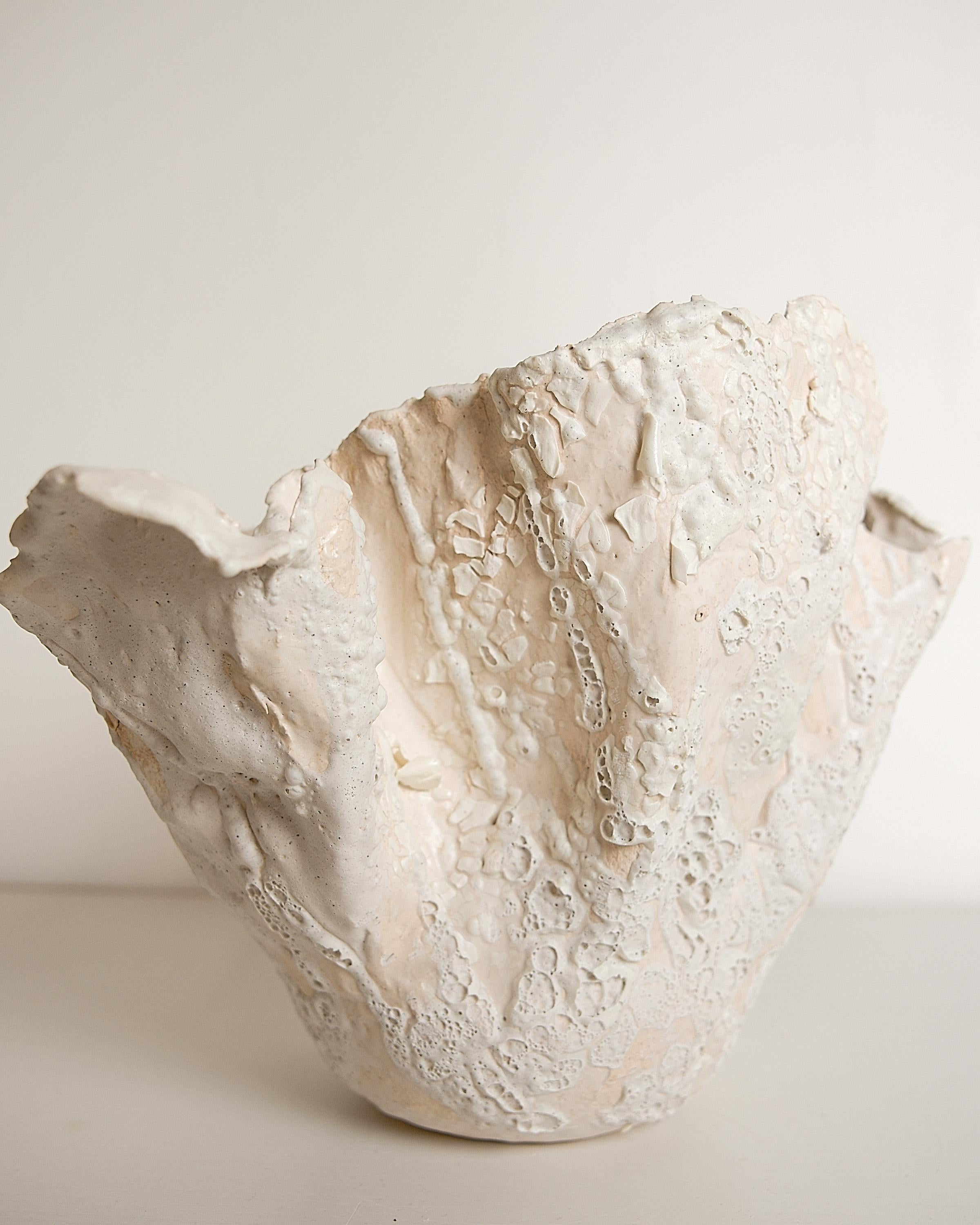 Drift  White sculpture Open Tall Vase Handmade 1