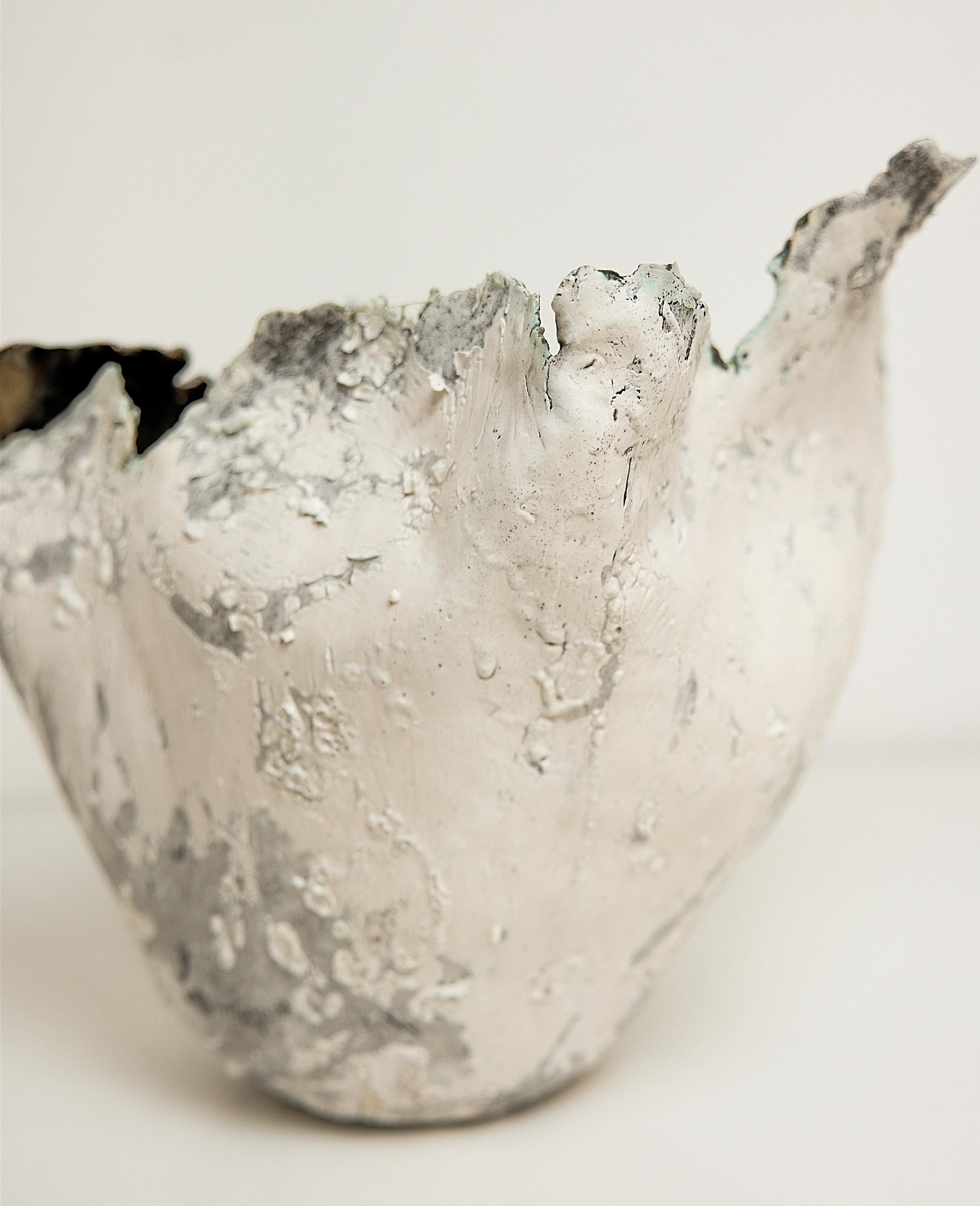 Drift  White sculpture Open Tall Vase Handmade with Mirror Glaze For Sale 3