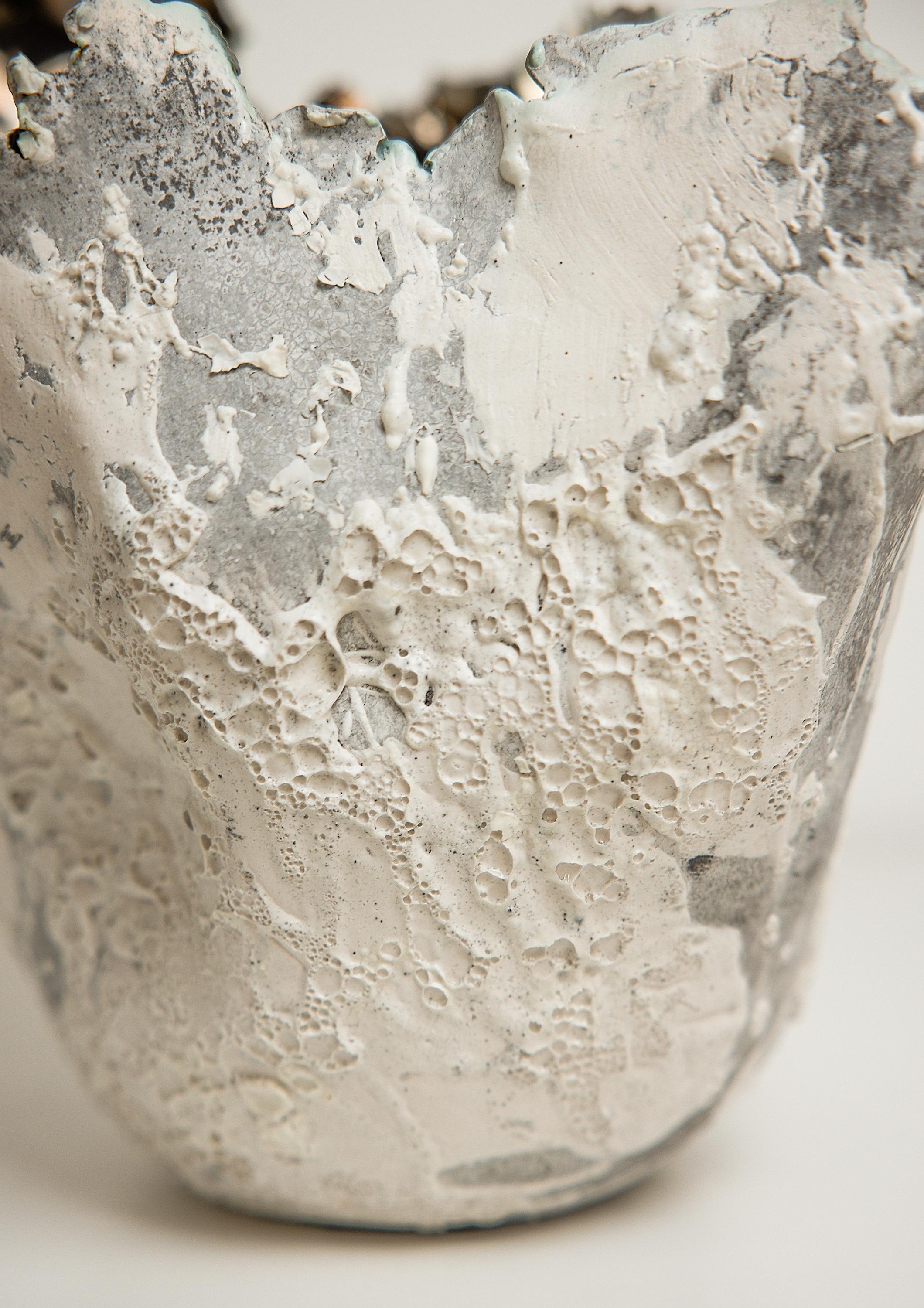 Drift  White sculpture Open Tall Vase Handmade with Mirror Glaze For Sale 8