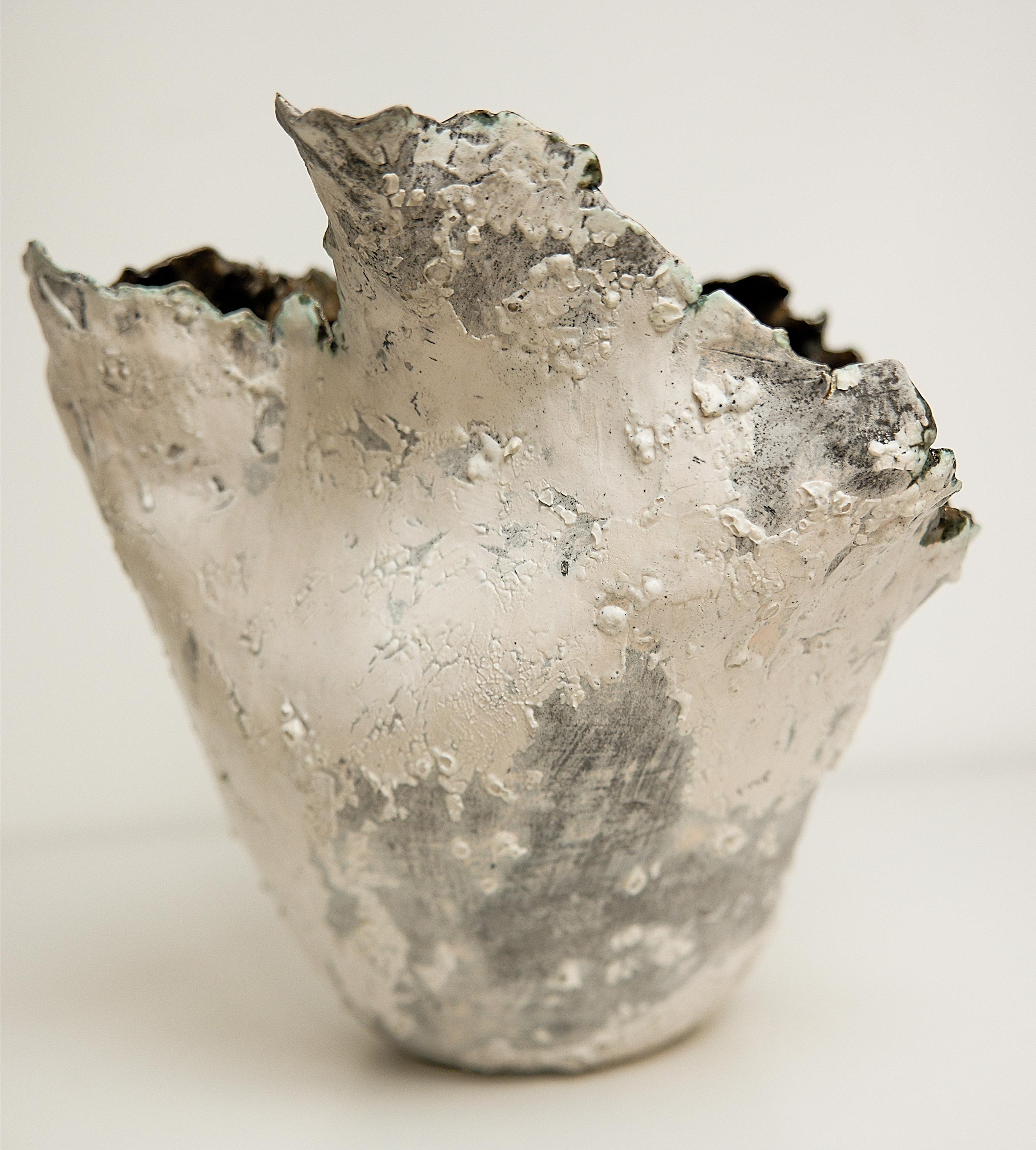 Drift  White sculpture Open Tall Vase Handmade with Mirror Glaze For Sale 1