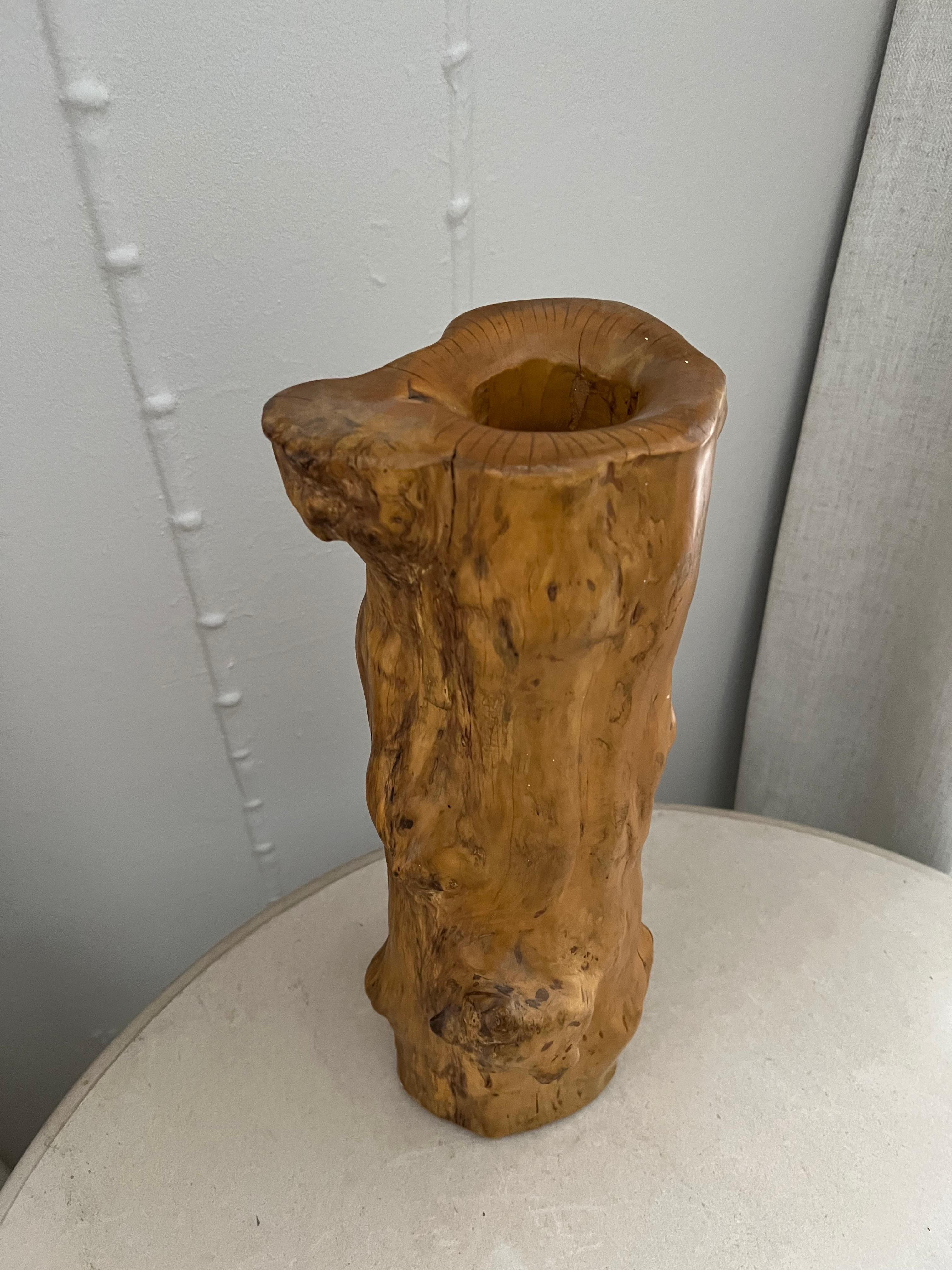 Hand-Carved Driftwood Accent Vase or Decorative Piece For Sale