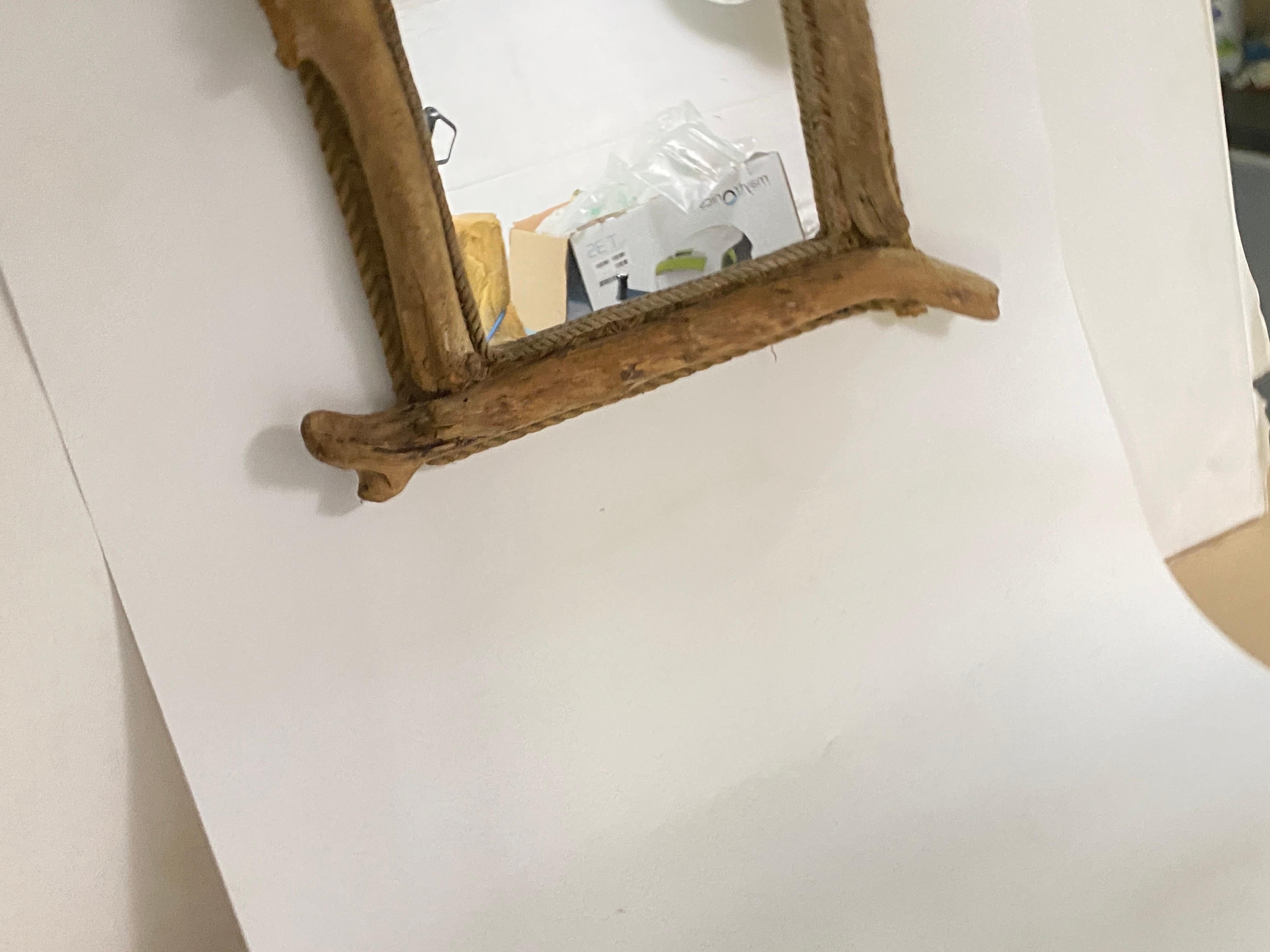 Driftwood and Rope mirror unique piece Made in France circa 1970 Grey color  For Sale 7