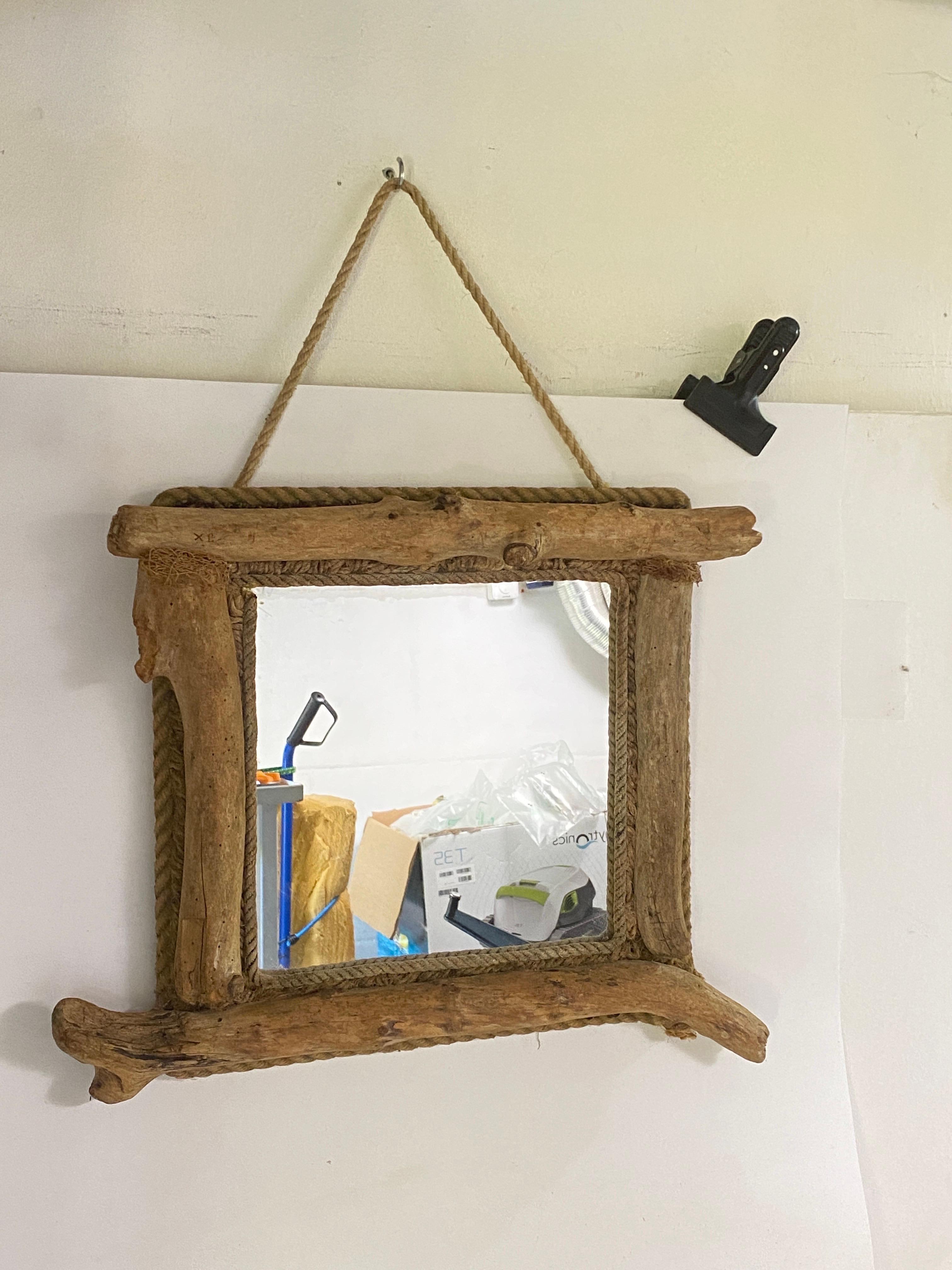 Driftwood and Rope mirror unique piece Made in France circa 1970 Grey color  For Sale 9