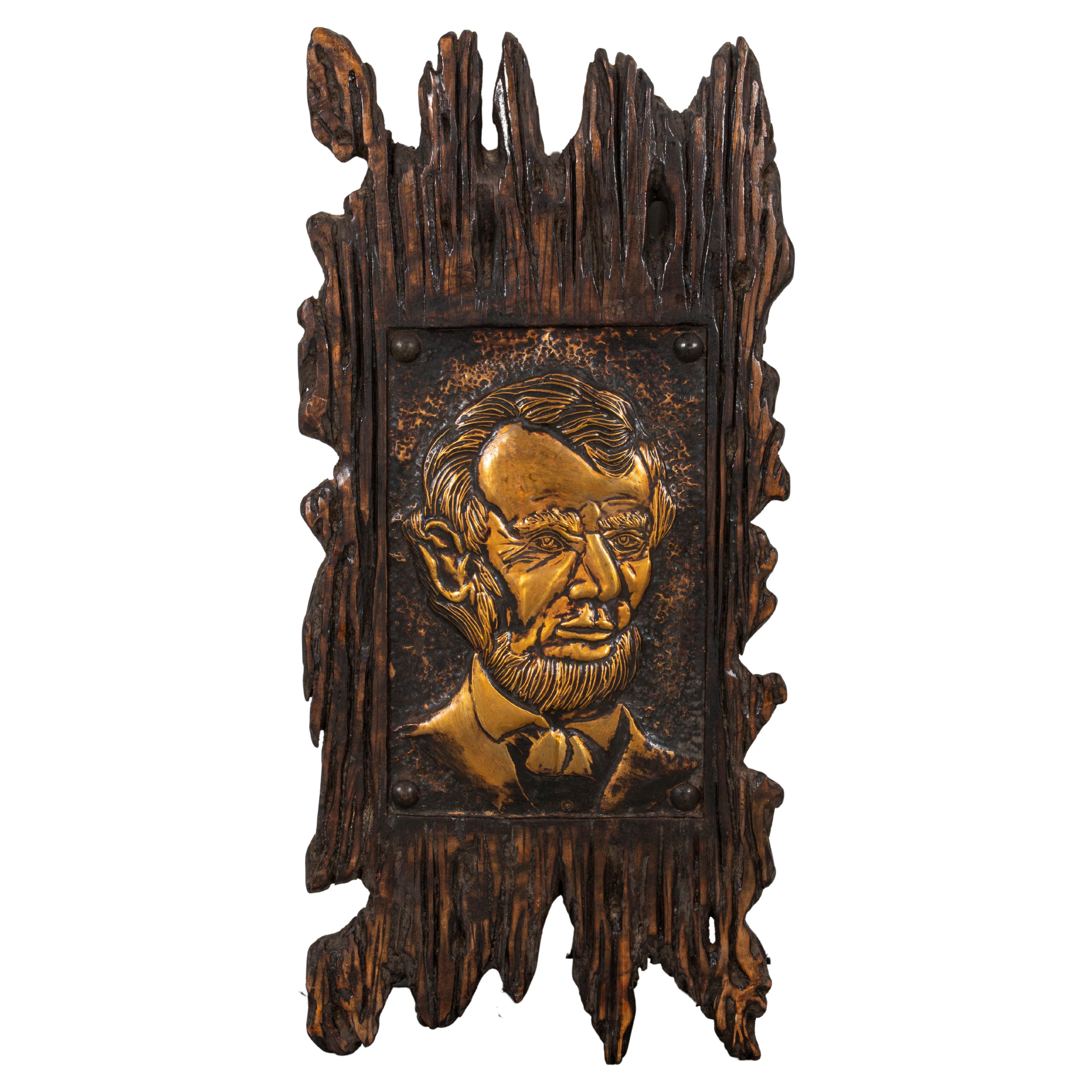 Driftwood and Tim Plaque of Abraham Lincoln For Sale