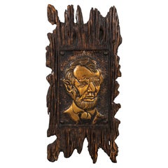 Vintage Driftwood and Tim Plaque of Abraham Lincoln