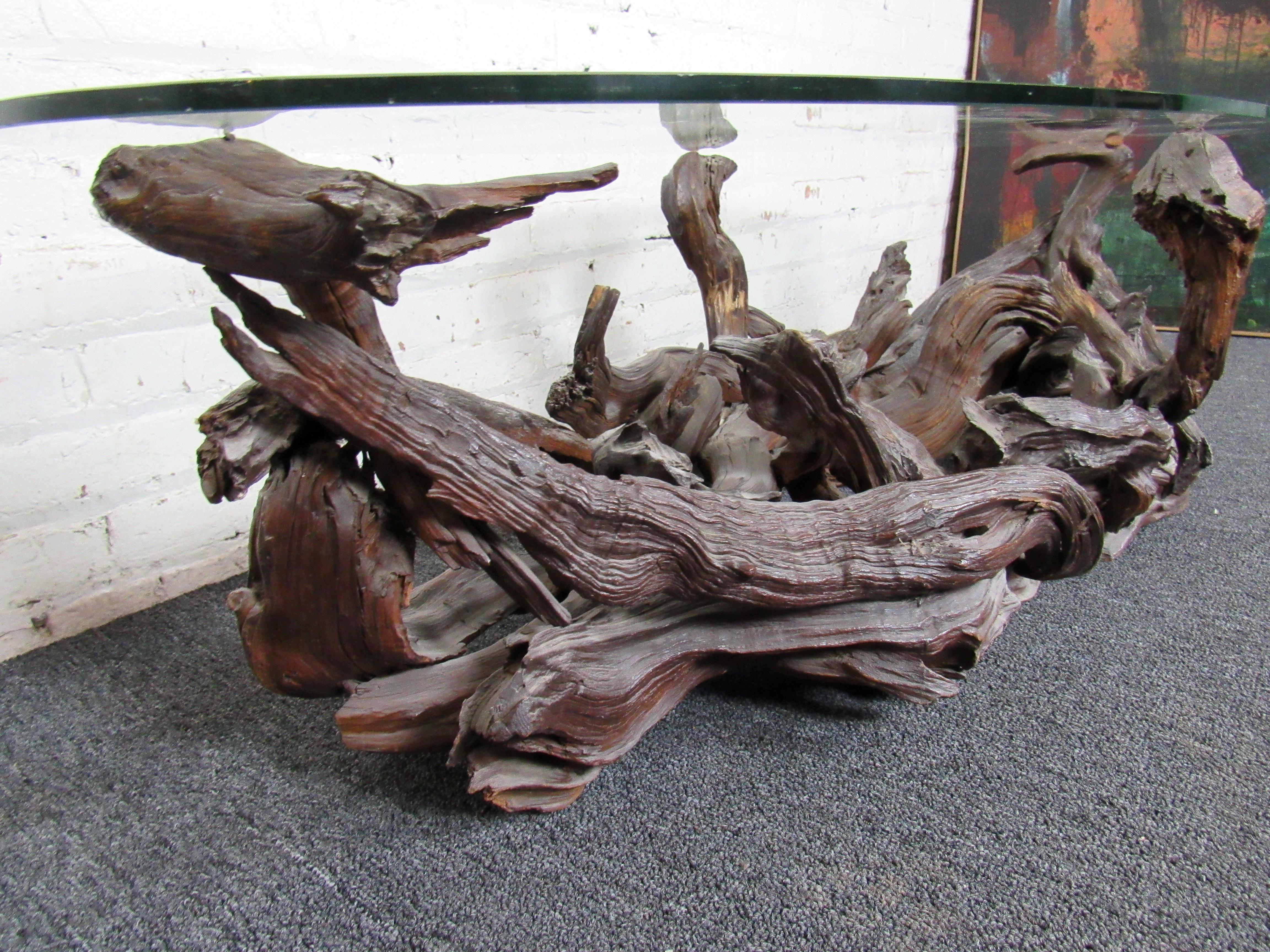 Glass Driftwood Coffee Table For Sale
