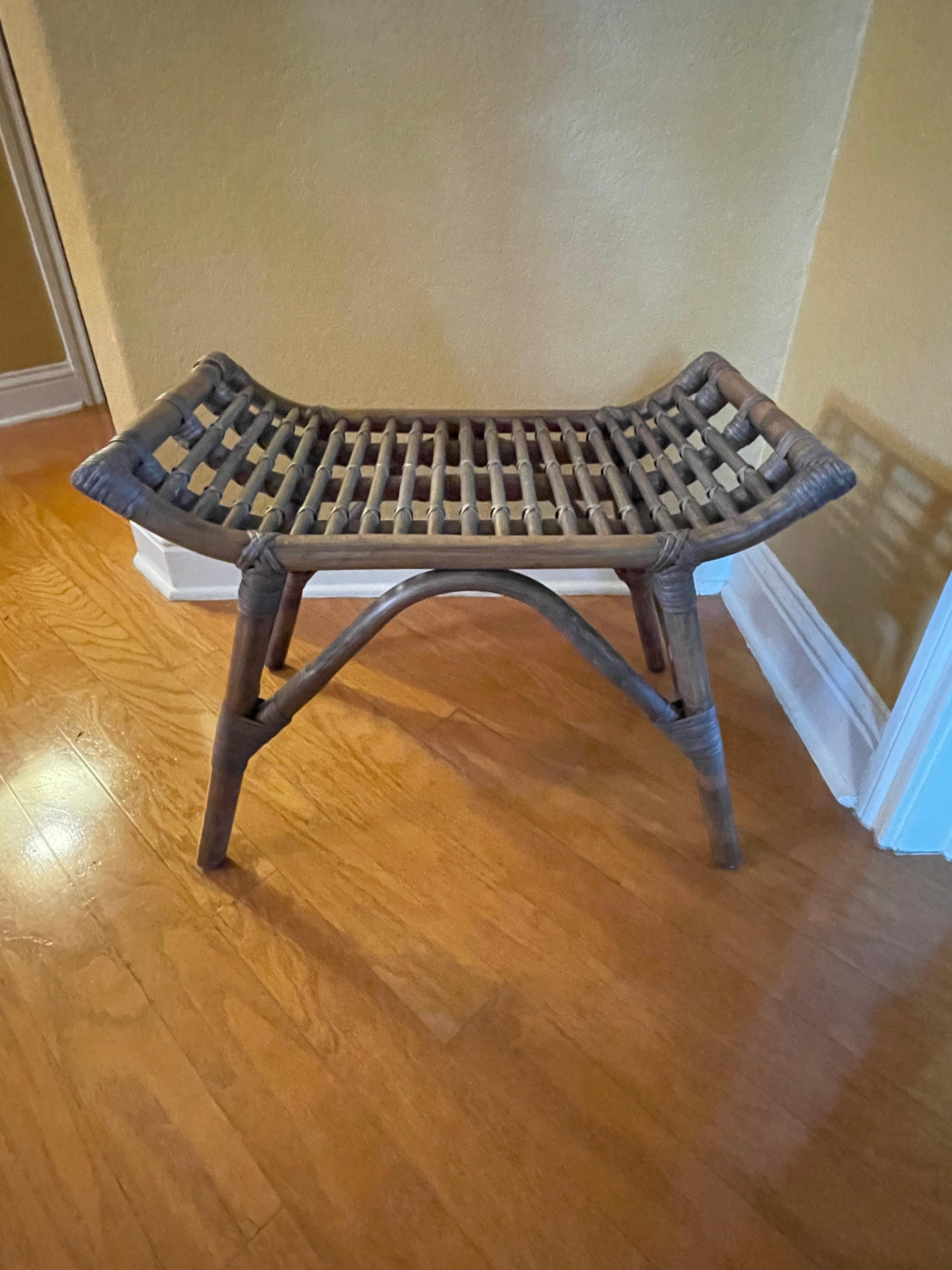 Driftwood-Color Rattan and Bamboo Bench or Footstool For Sale 1