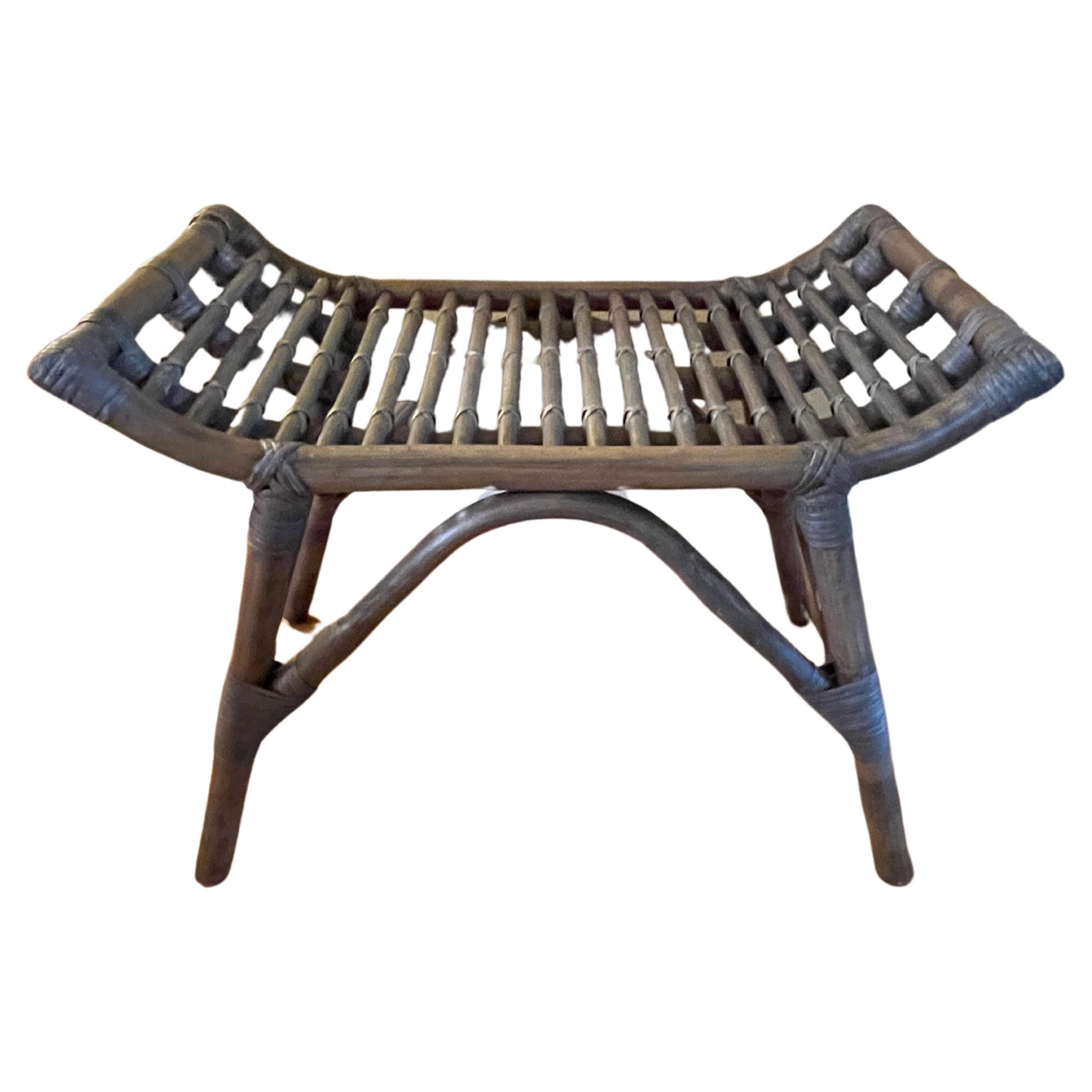 Driftwood-Color Rattan and Bamboo Bench or Footstool