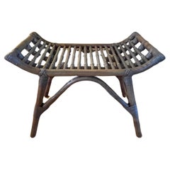 Used Driftwood-Color Rattan and Bamboo Bench or Footstool