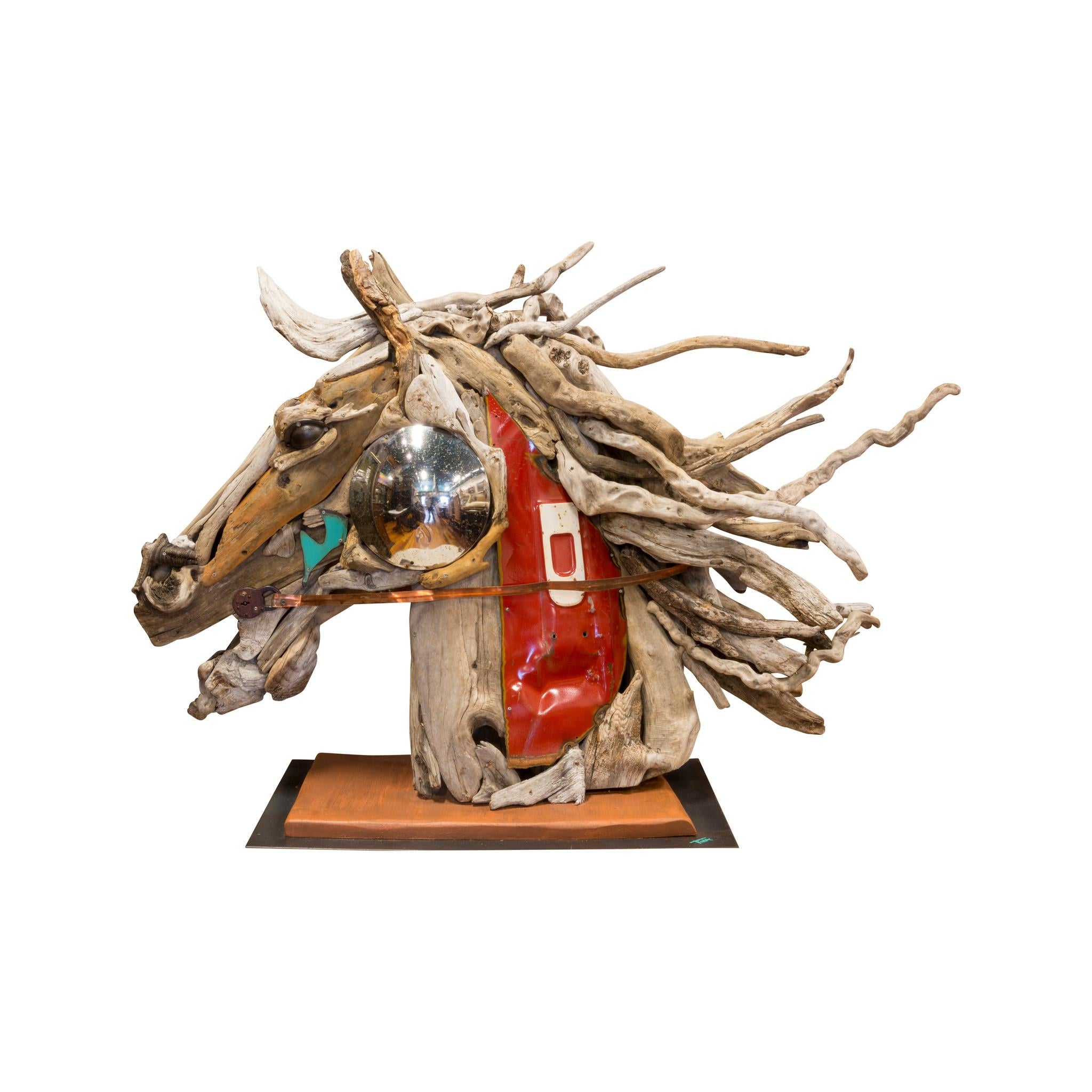 Driftwood horse of driftwood and scrap yard steel by a Montana artist.
Period: Contemporary
Origin: Montana
Size: 50