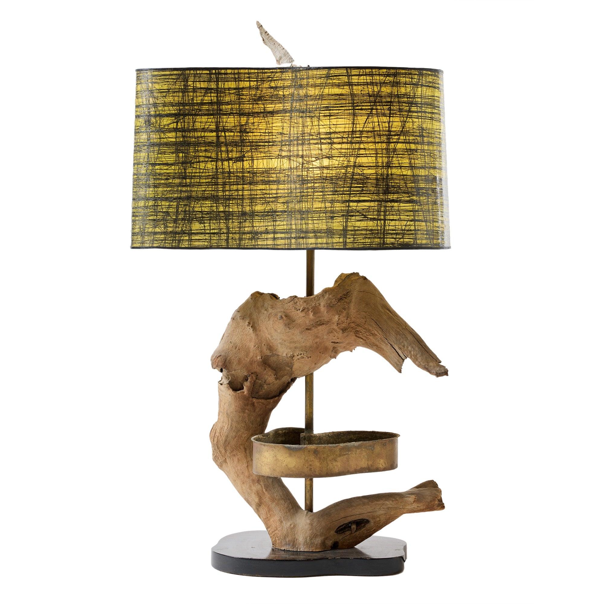 Spectacular driftwood lamp with brass tray