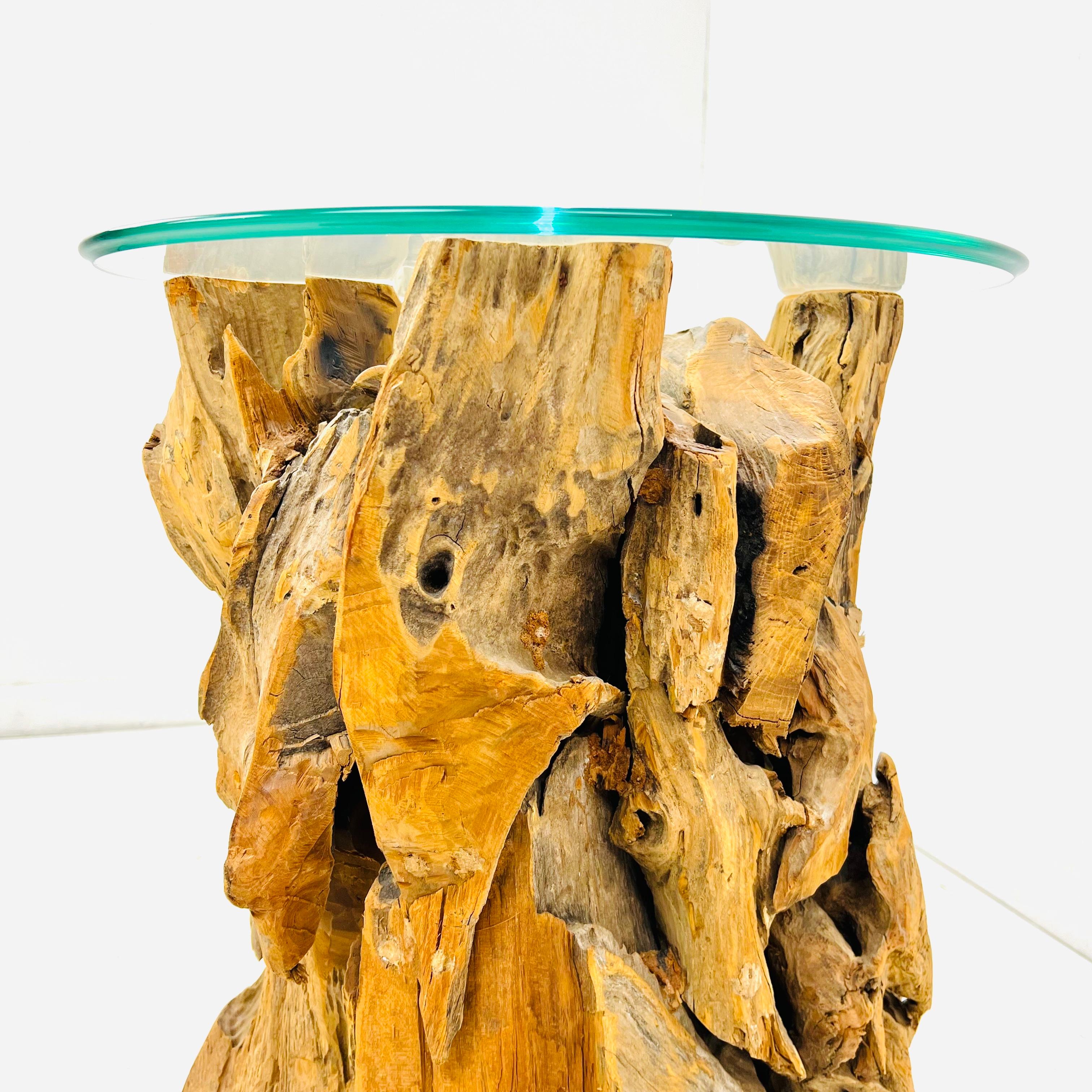 Guéridon en bois flotté avec plateau en verre en vente 4