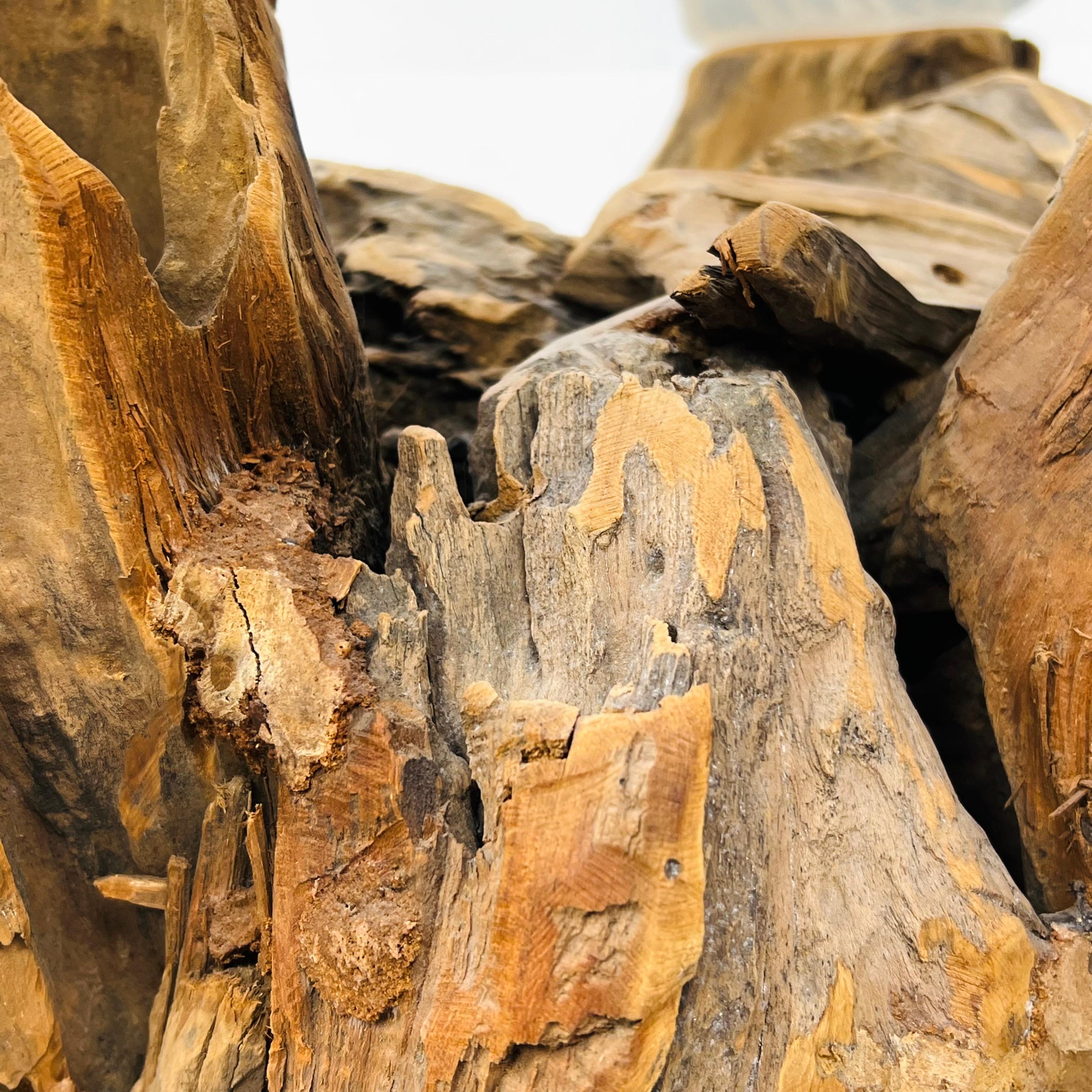 Guéridon en bois flotté avec plateau en verre en vente 9