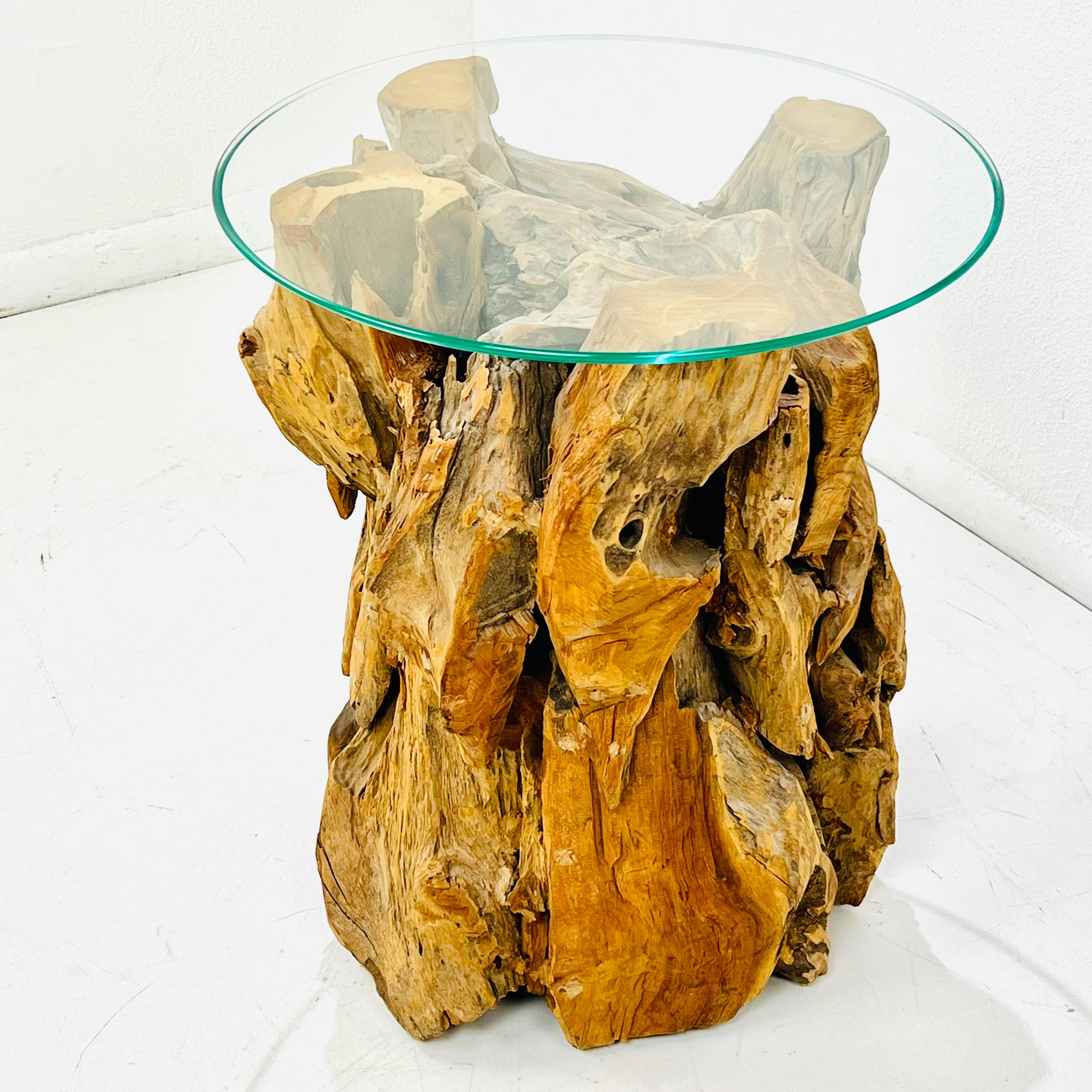 Guéridon en bois flotté avec plateau en verre en vente 11