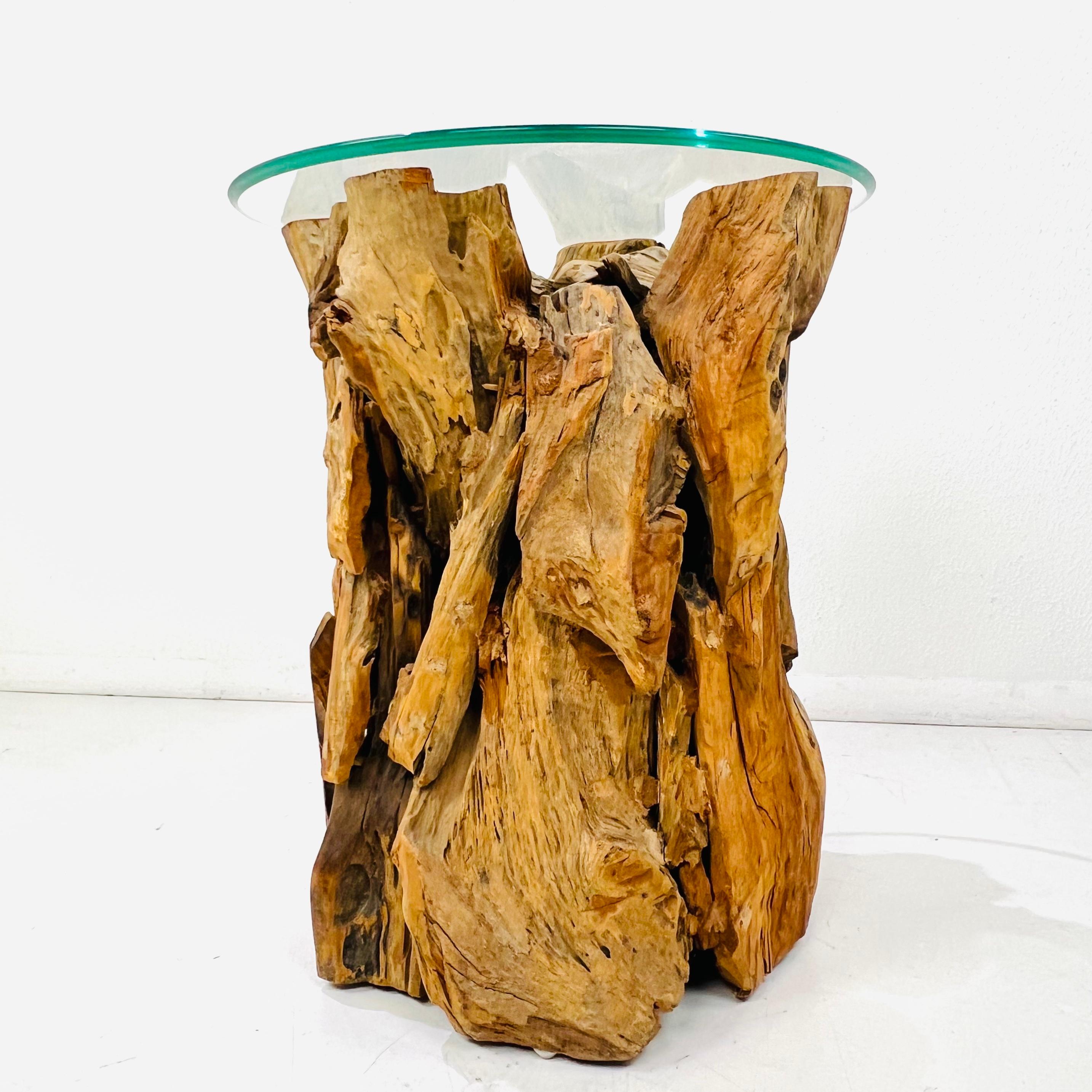 Guéridon en bois flotté avec plateau en verre en vente 12