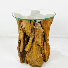 Driftwood Pedestal Table with Glass Top