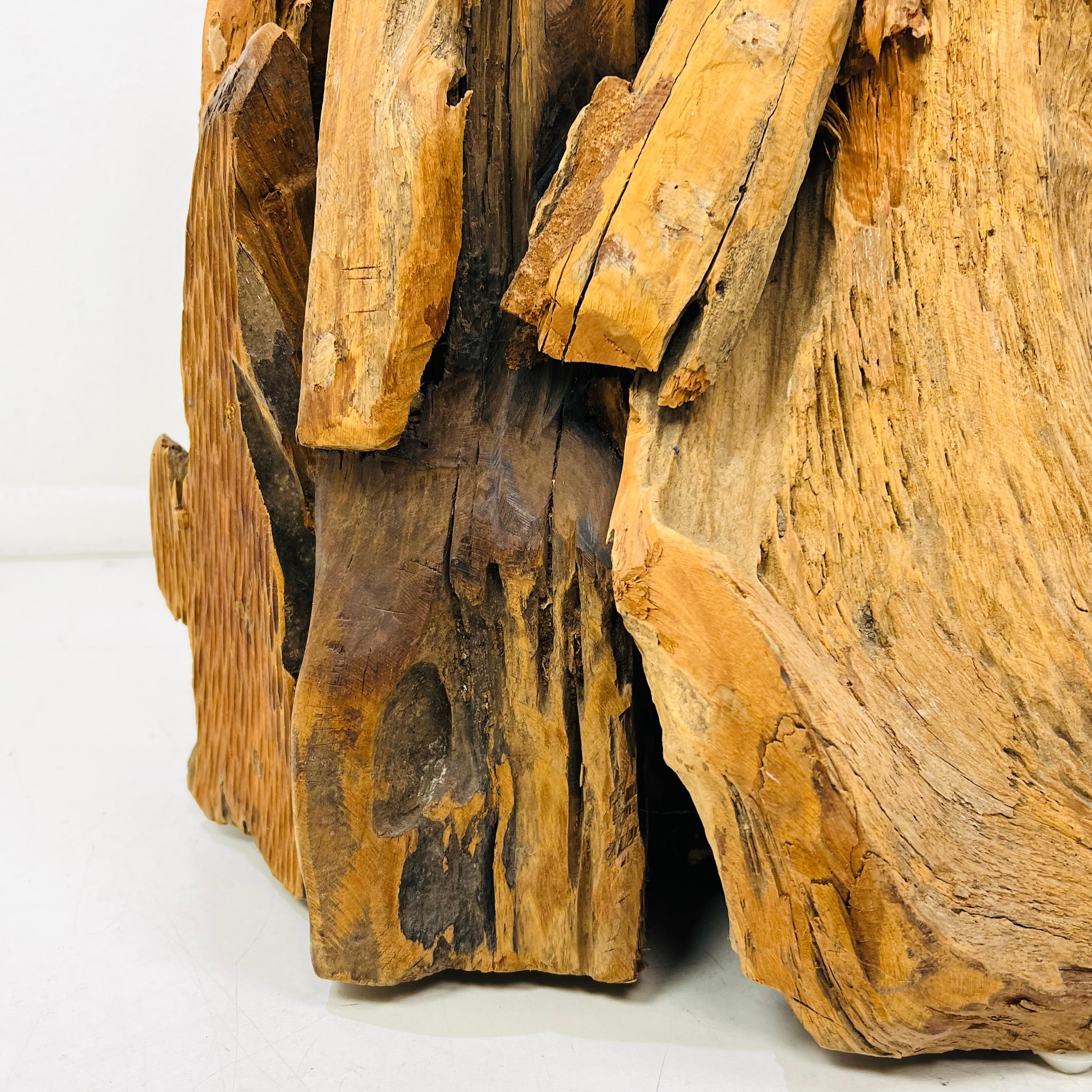 Guéridon en bois flotté avec plateau en verre en vente 2