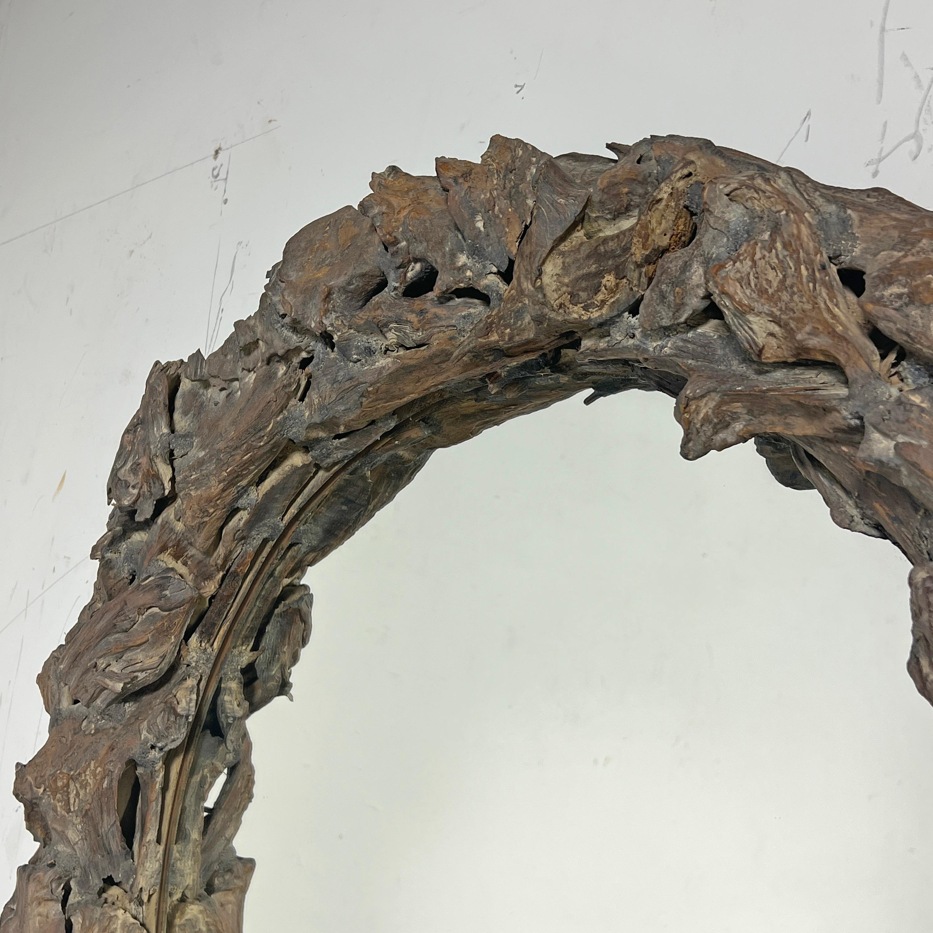 Unknown Rustic Coastal Driftwood Rondelle Wall Mirror For Sale