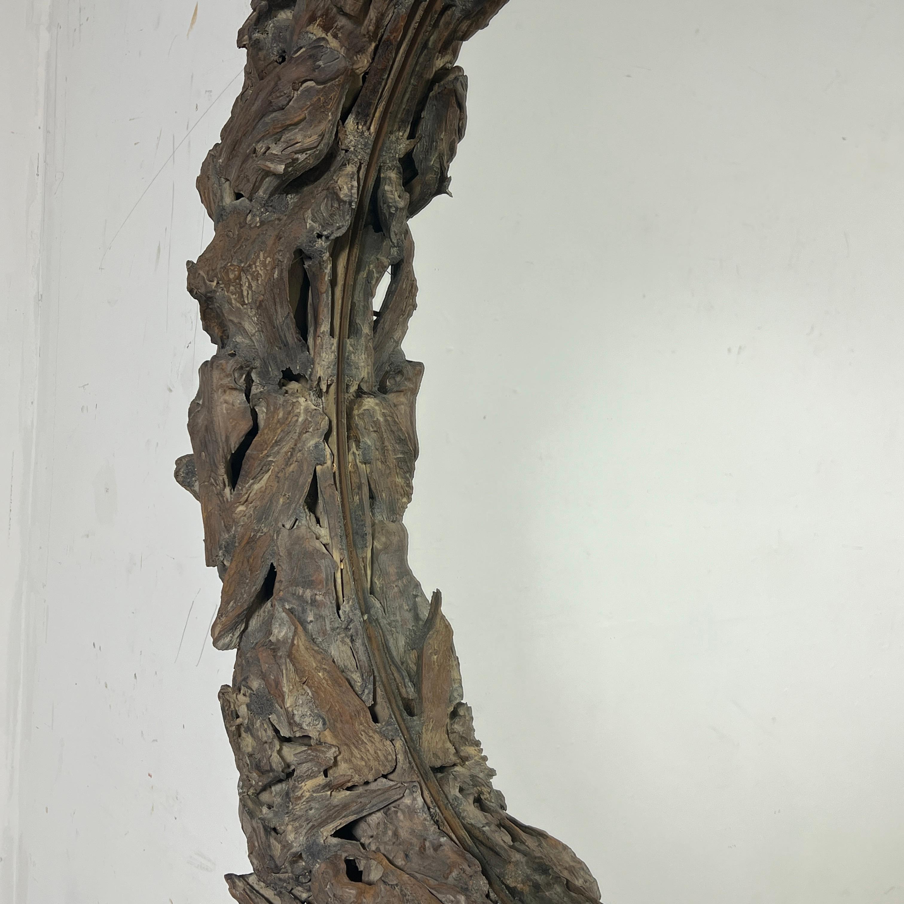Rustic Coastal Driftwood Rondelle Wall Mirror In Good Condition For Sale In Peabody, MA
