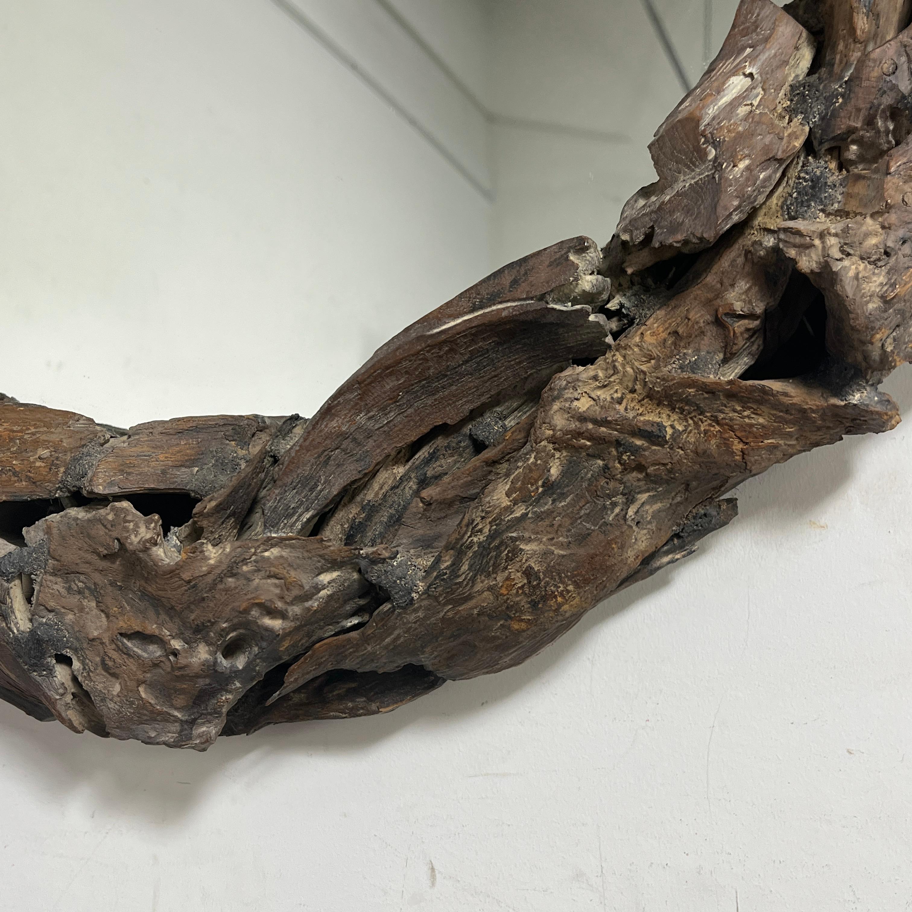 20th Century Rustic Coastal Driftwood Rondelle Wall Mirror For Sale