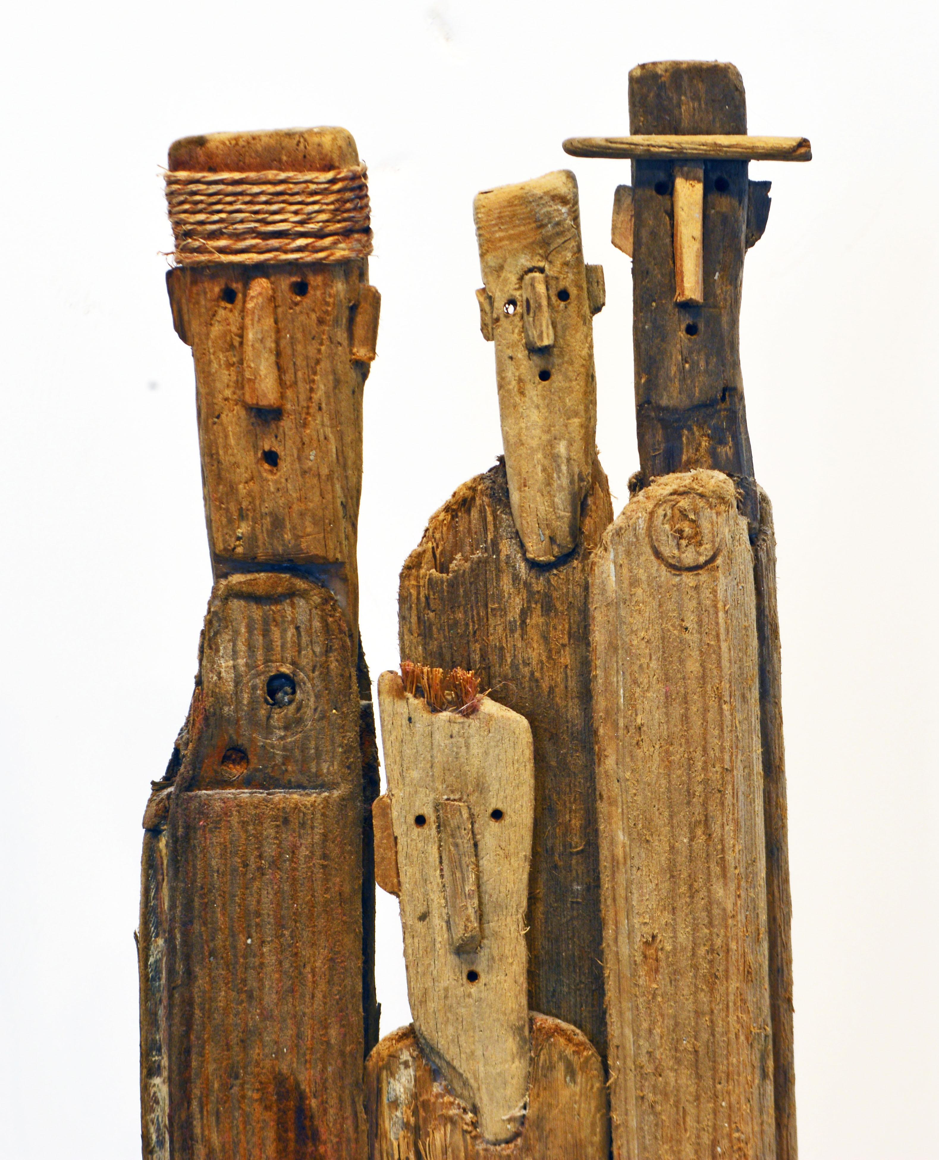 Modern Driftwood Sculpture of Four Expressive Figures by Marc Bourlier, French B. 1947 For Sale