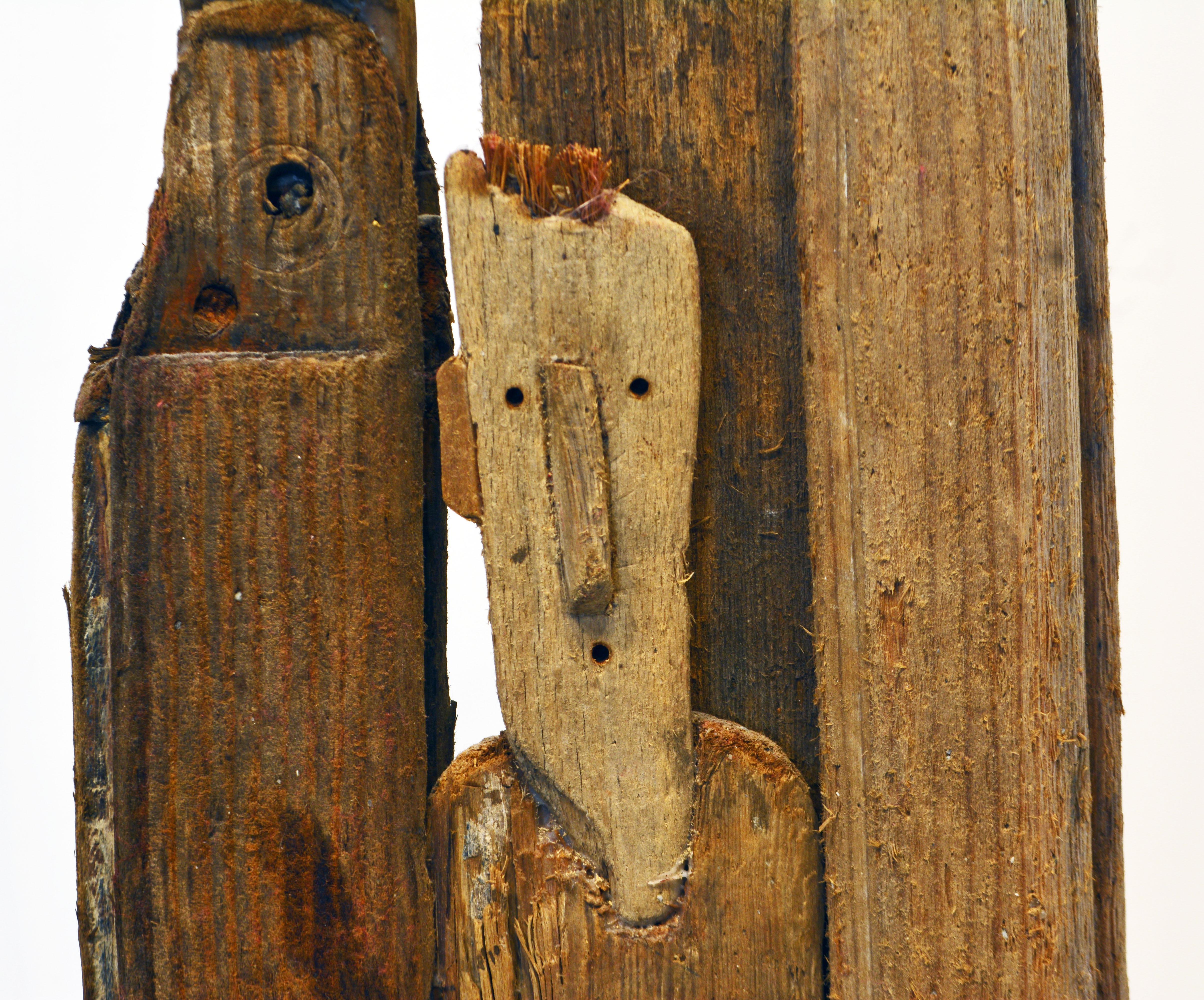 Painted Driftwood Sculpture of Four Expressive Figures by Marc Bourlier, French B. 1947 For Sale