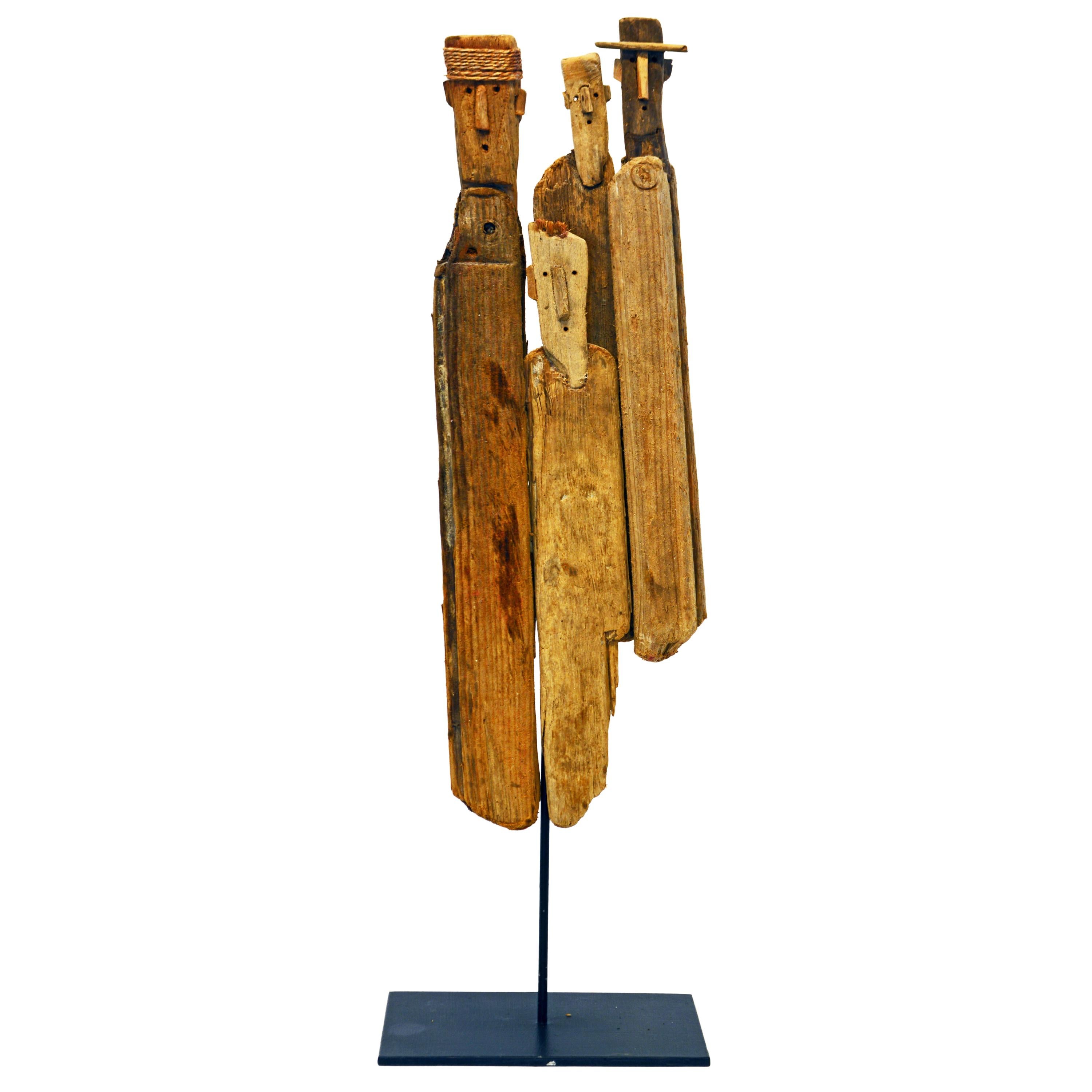 Driftwood Sculpture of Four Expressive Figures by Marc Bourlier, French B. 1947
