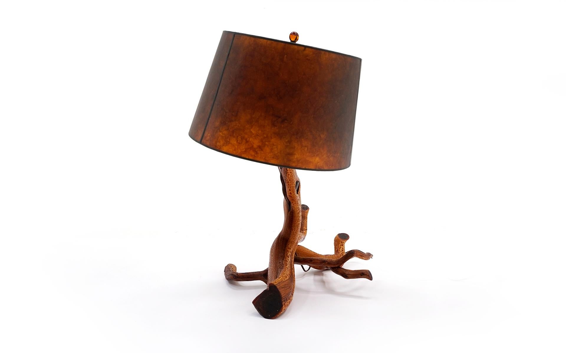 American Driftwood Table Lamp with Mica Shade, Beautiful Patina, See Photos