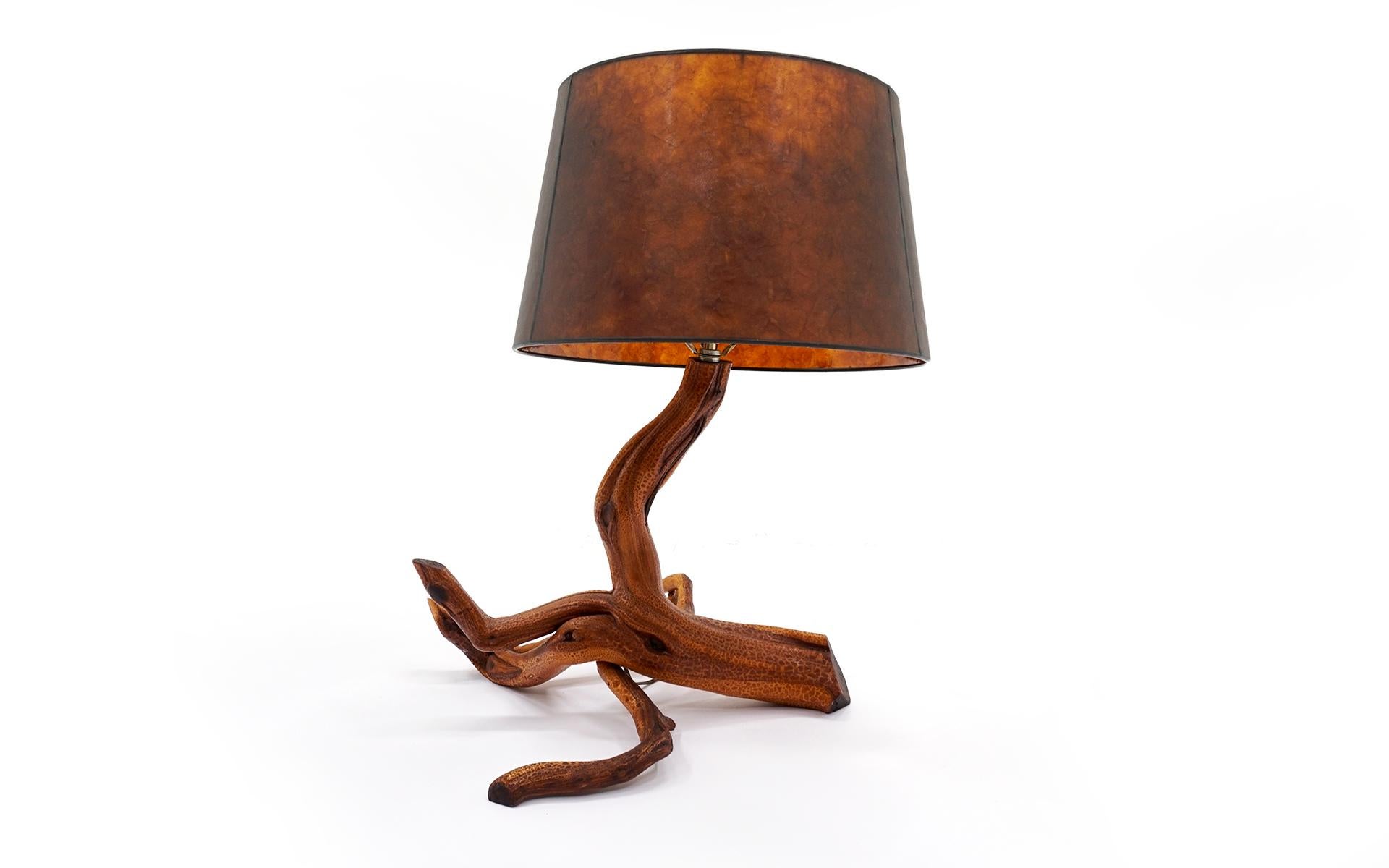 Driftwood Table Lamp with Mica Shade, Beautiful Patina, See Photos In Good Condition In Kansas City, MO