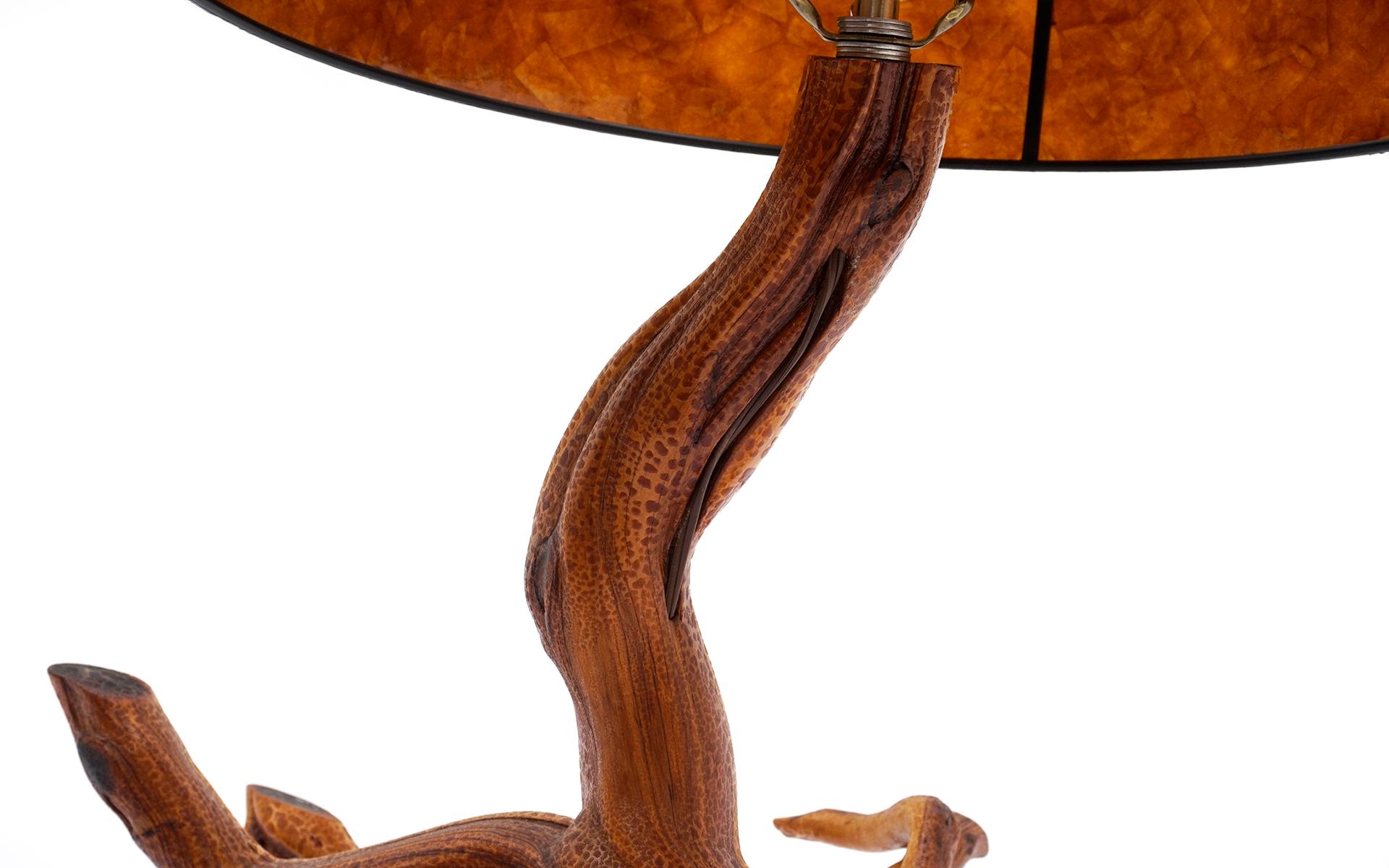 Mid-20th Century Driftwood Table Lamp with Mica Shade, Beautiful Patina, See Photos