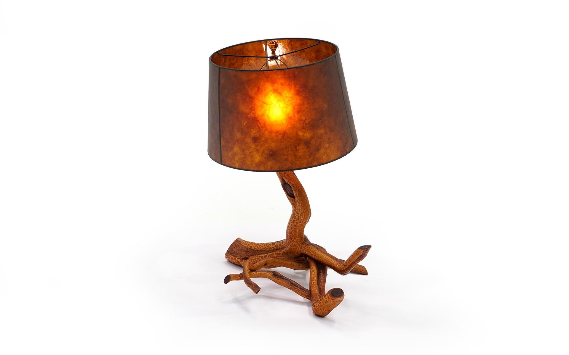 Wood Driftwood Table Lamp with Mica Shade, Beautiful Patina, See Photos