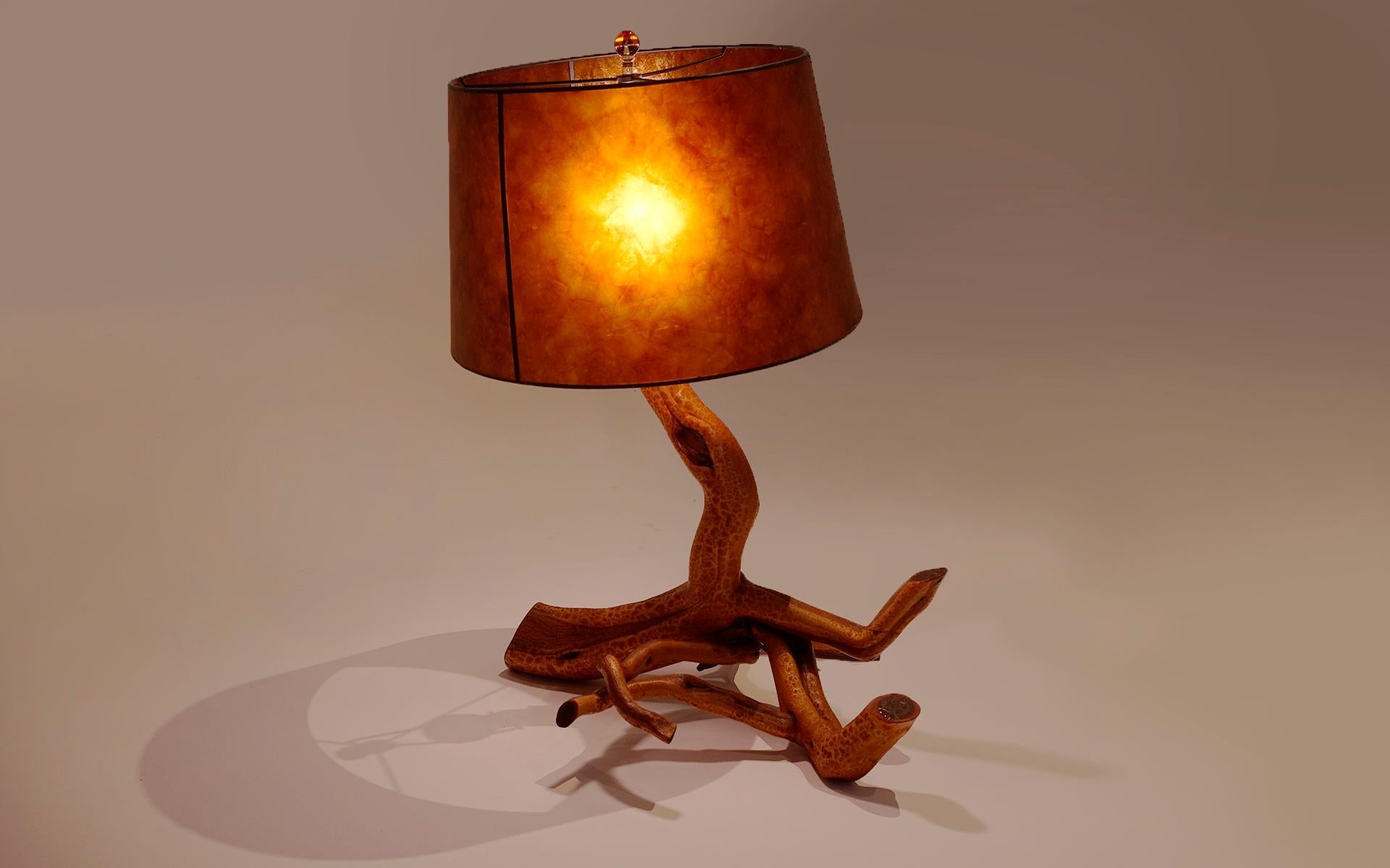 Driftwood Table Lamp with Mica Shade, Beautiful Patina, See Photos 1