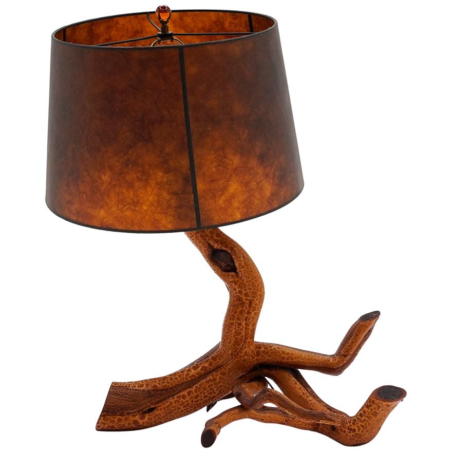 Driftwood Table Lamp with Mica Shade, Beautiful Patina, See Photos