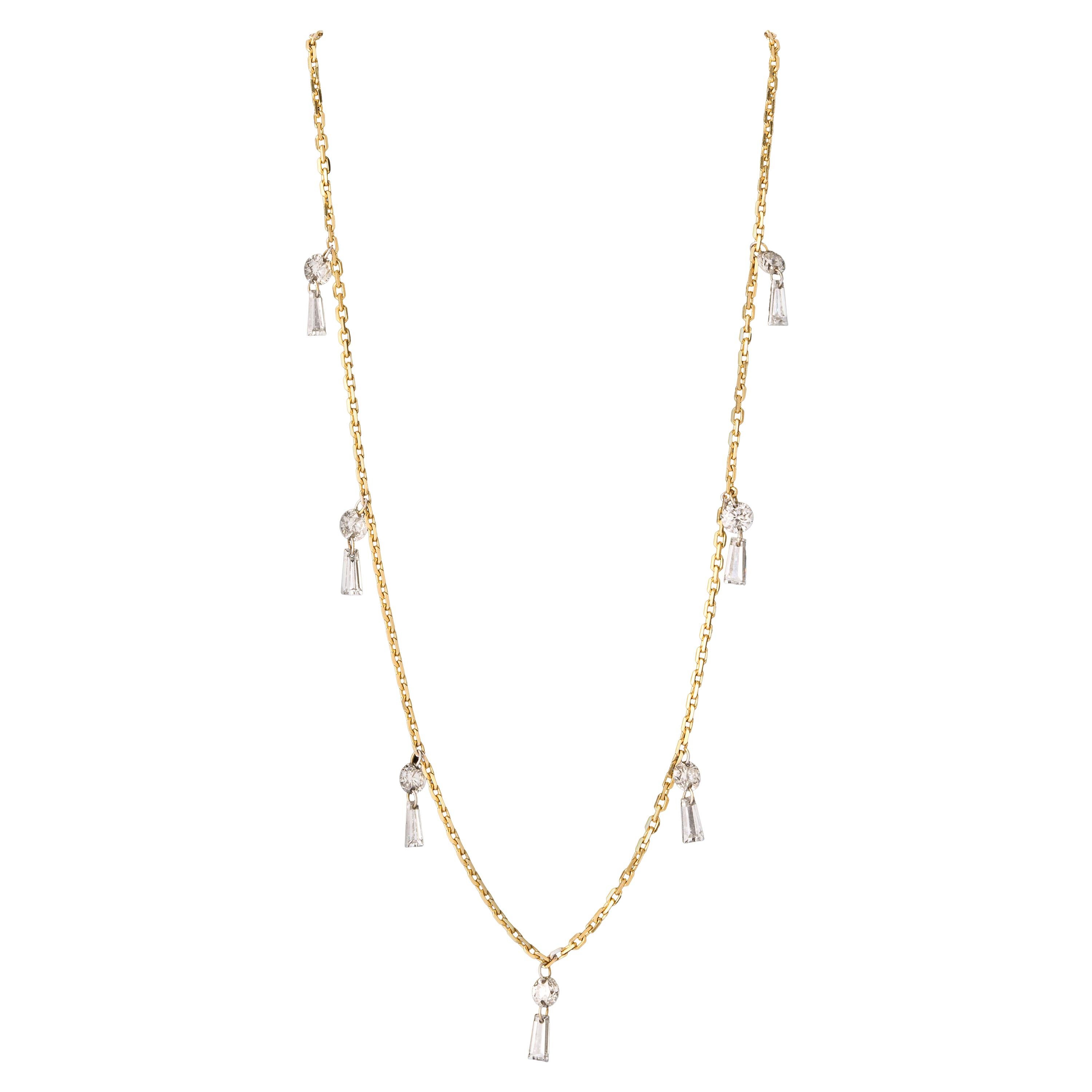 Drilled Dangling Baguette Diamond Necklace