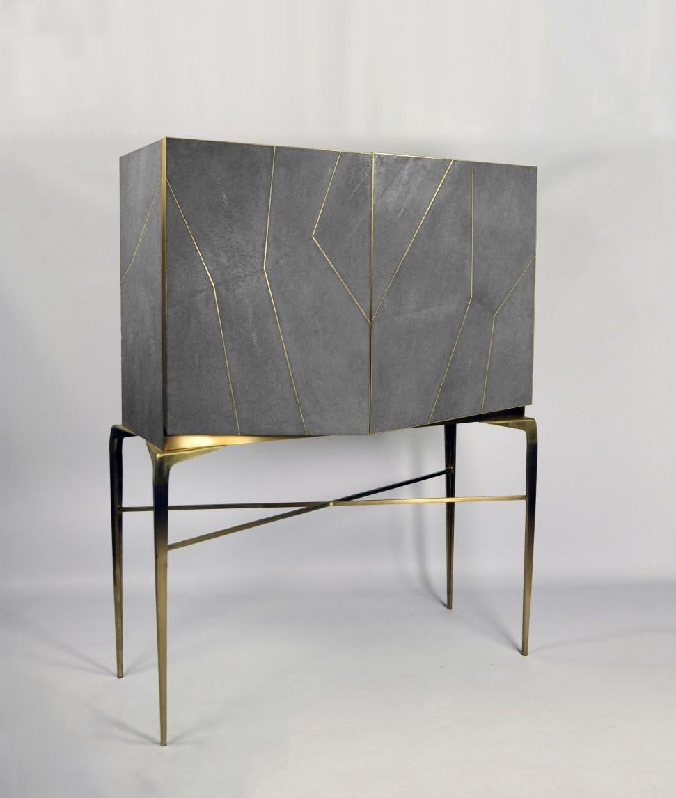 Brushed Drink Cabinet Hydra in Genuine Shagreen and Brass by Ginger Brown