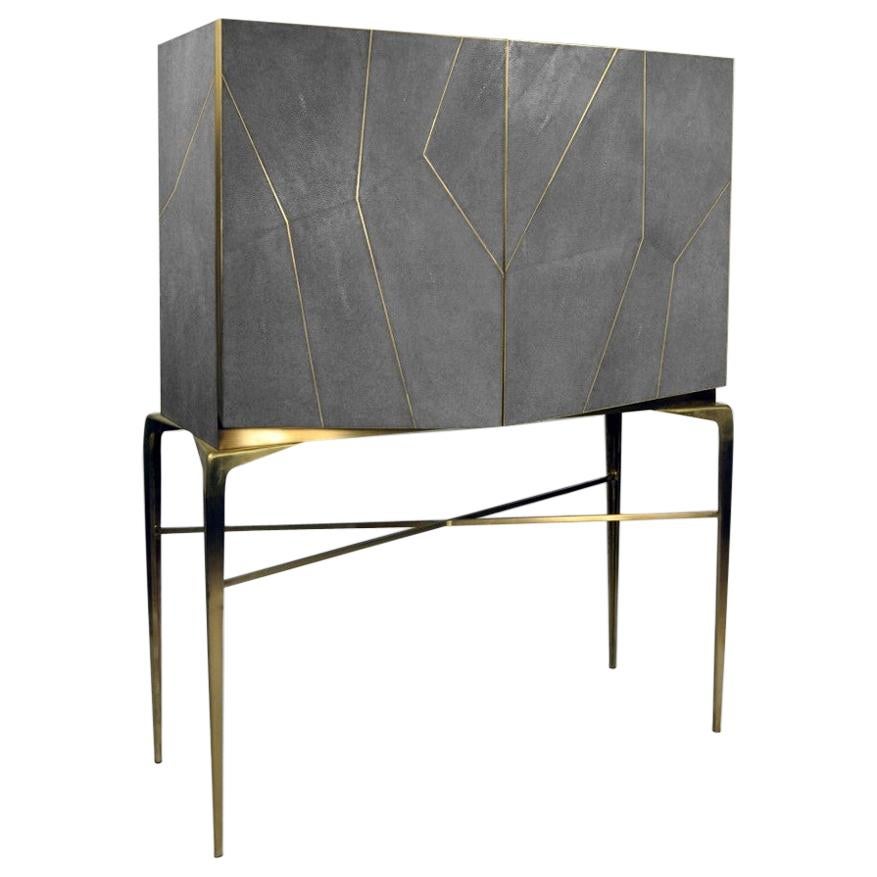Drink Cabinet Hydra in Genuine Shagreen and Brass by Ginger Brown For Sale