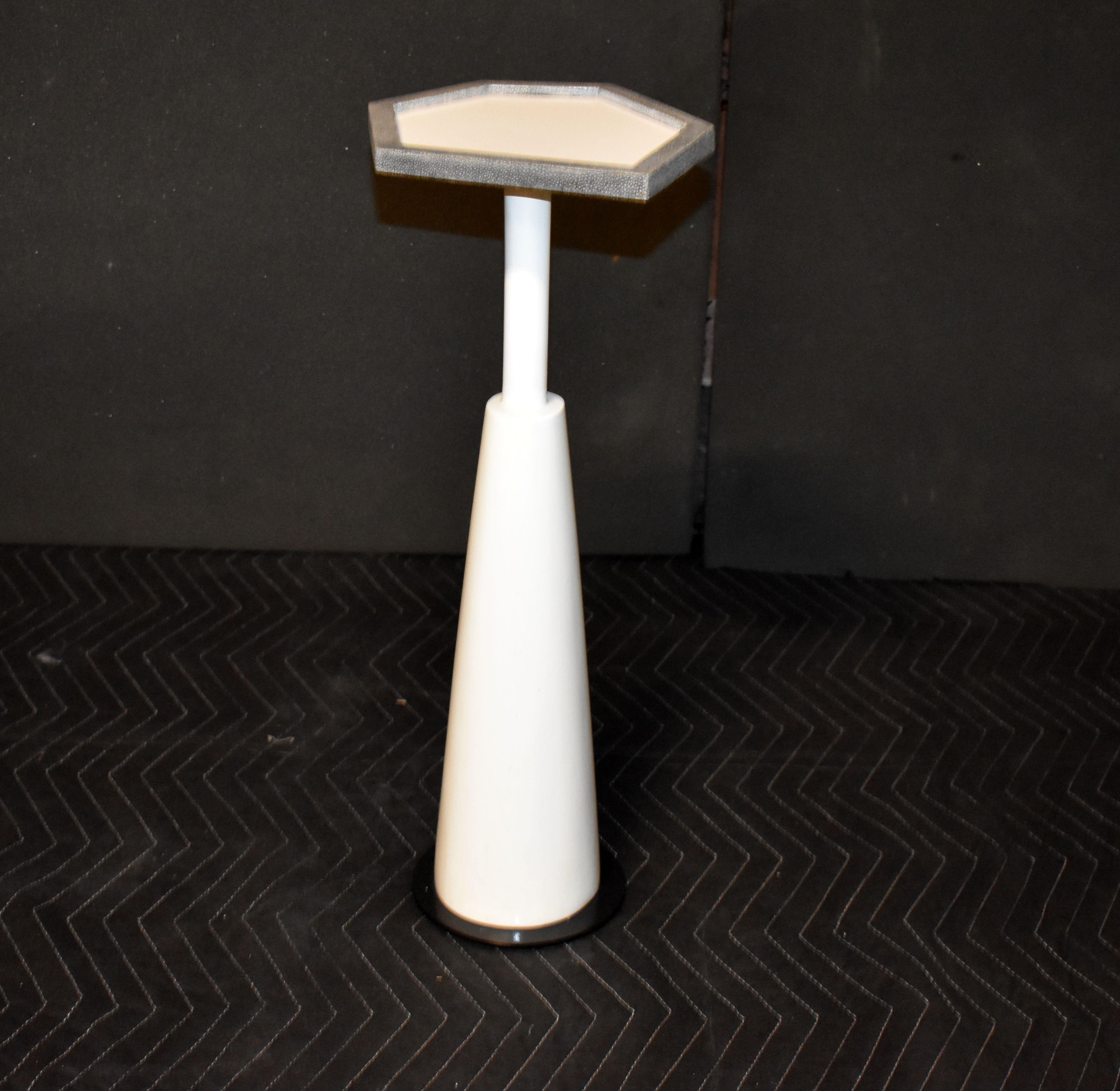 Metal Drink Side Table with Shagreen Trim For Sale